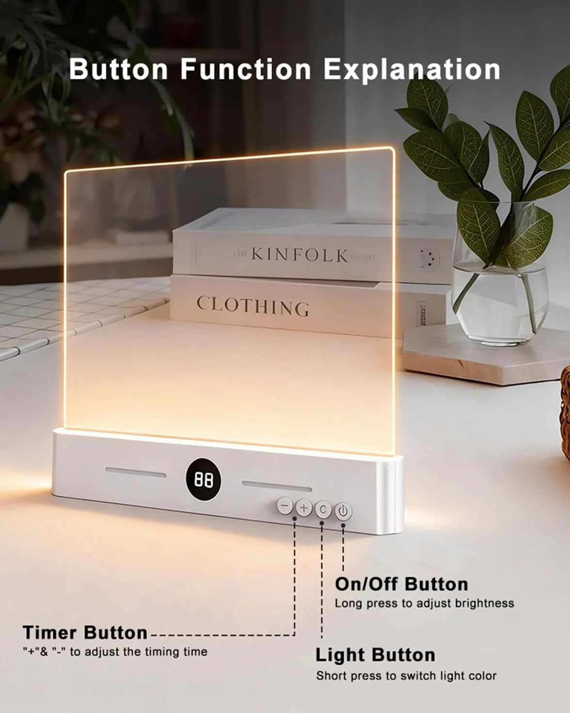 Lampe de Lecture LED Rechargeable USB-C, 3 Couleurs Minuterie, Lumière Uniforme pour Livres, Grand Blanc