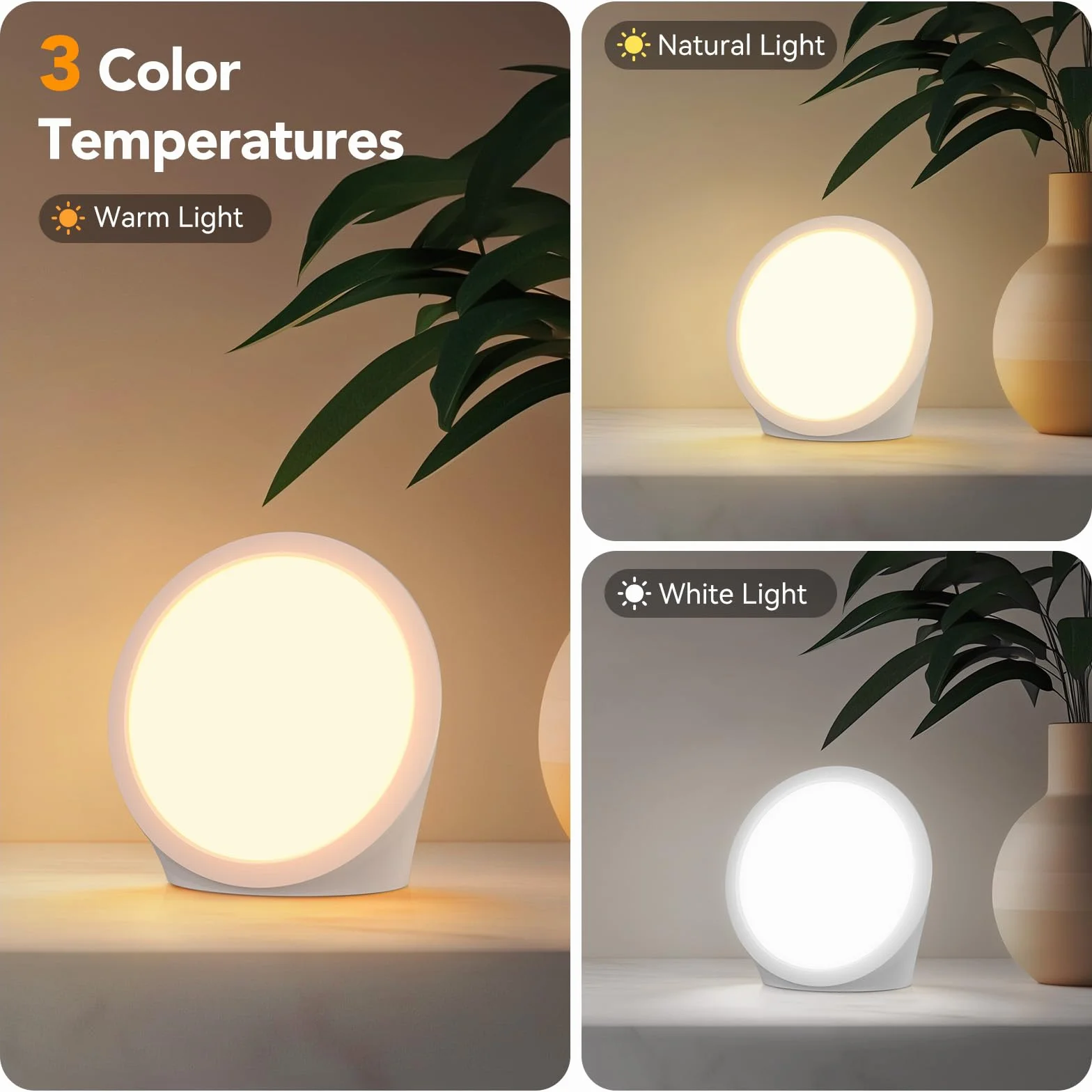 Lampe de Luminothérapie 10000 Lux, 3 Couleurs, 6 Minuteurs, 5 Intensités, Sans UV