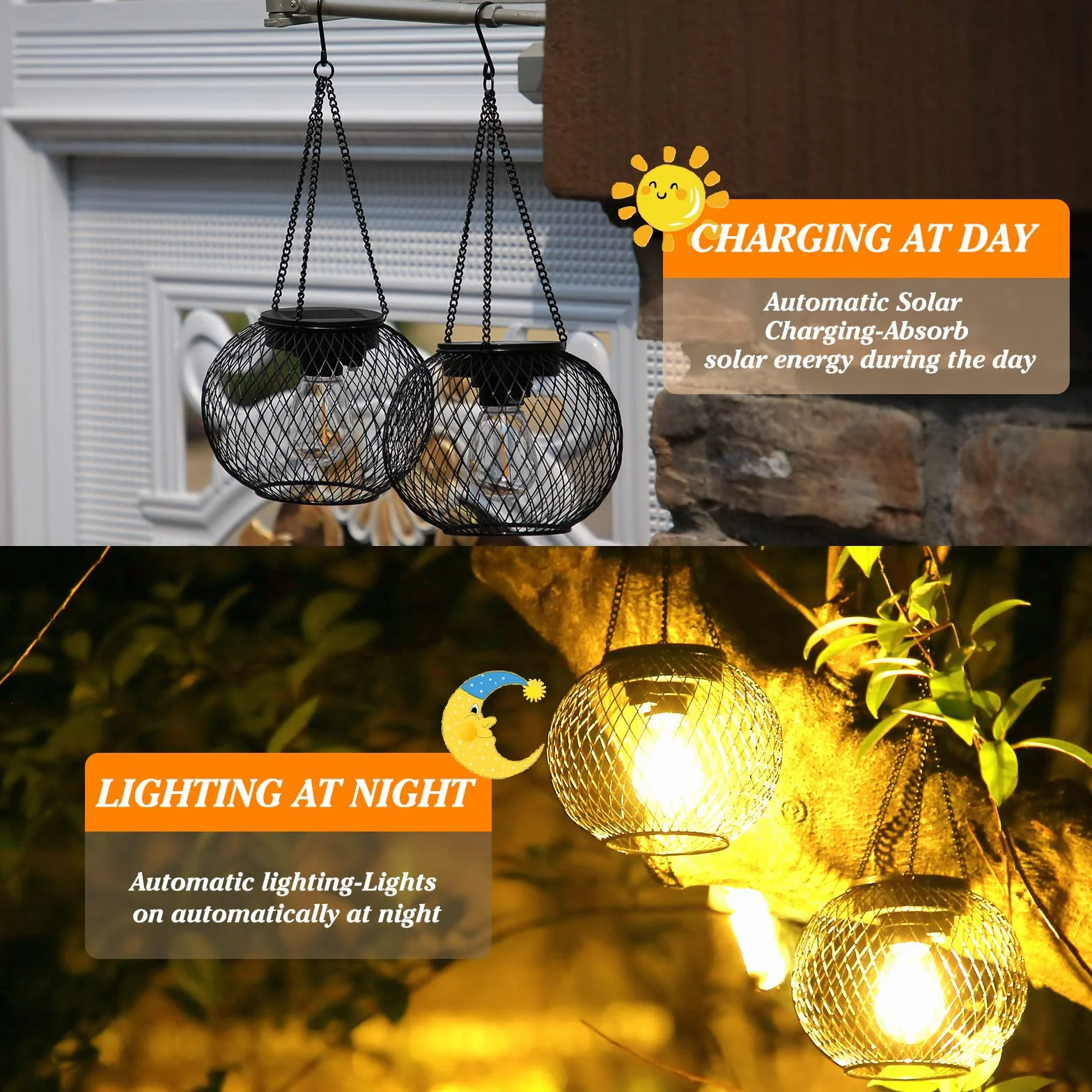 Lanterne Solaire Extérieur IP65 Lampe Suspendue Métal Jardin