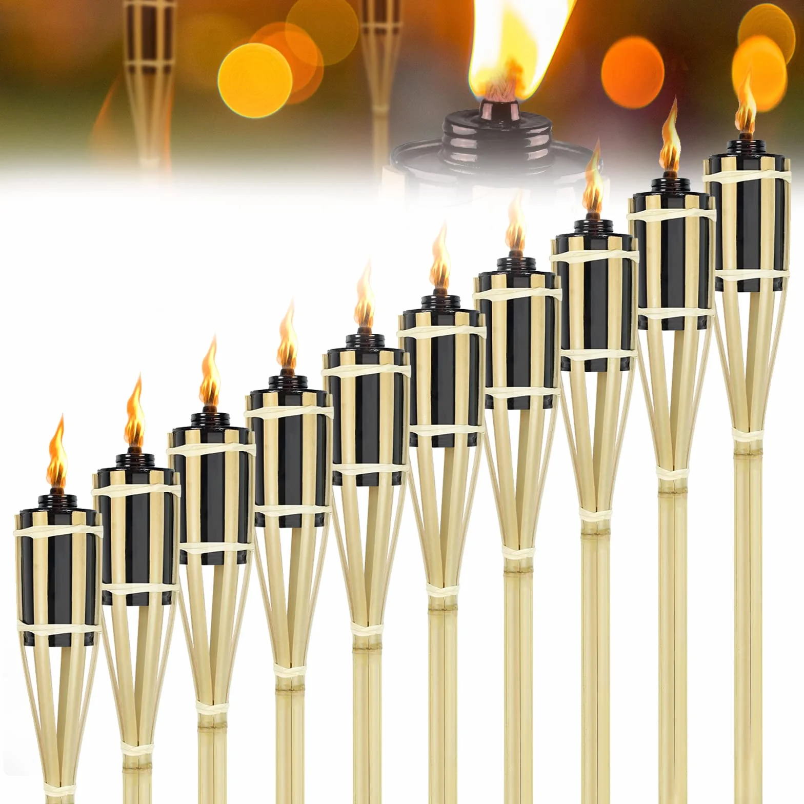 Lot de 12 torches de jardin en bambou HENGMEI - Décoration extérieur