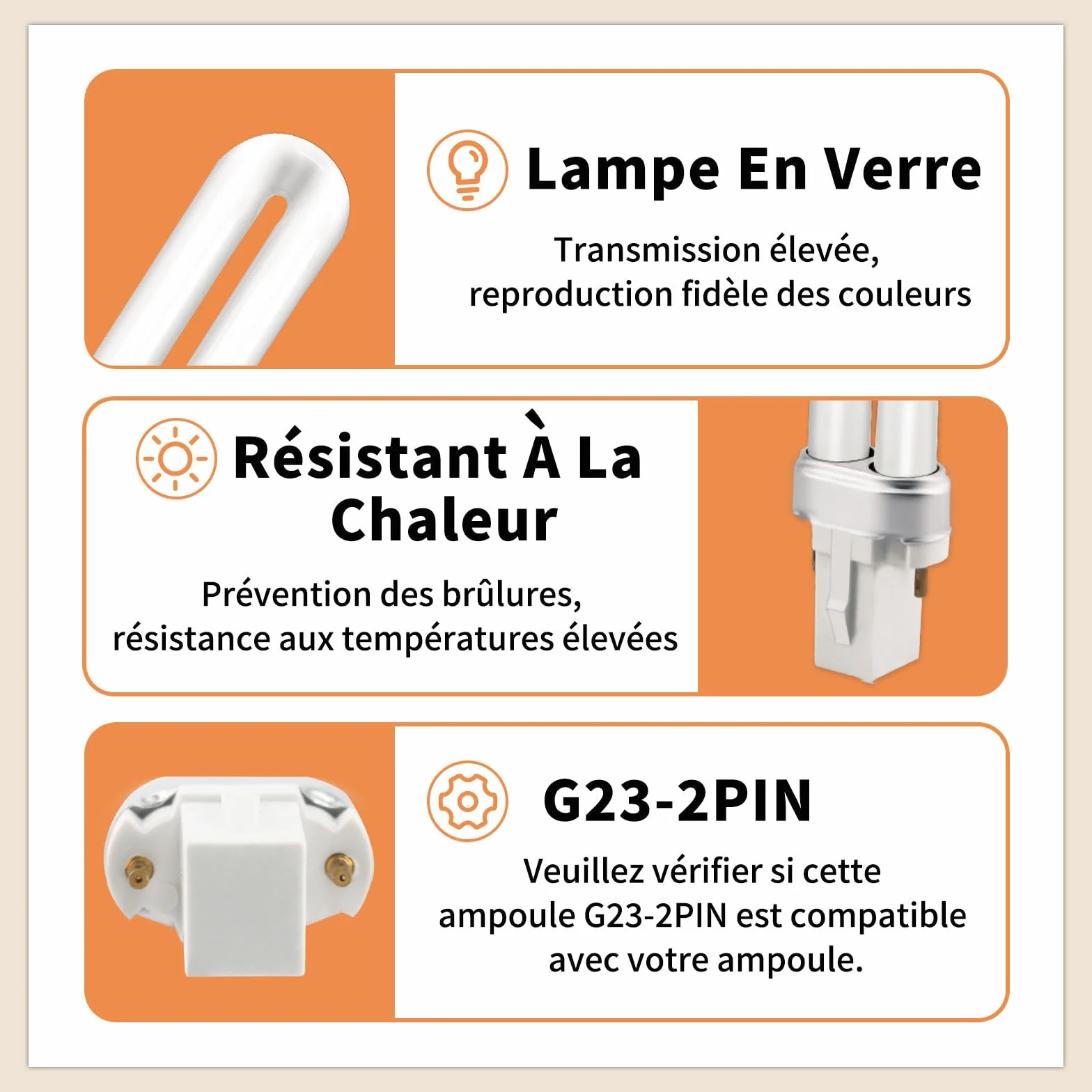 Lampe Fluorescente Compacte G23 2 Broches 11W 4000K CFL Tube en U 2 Pièces