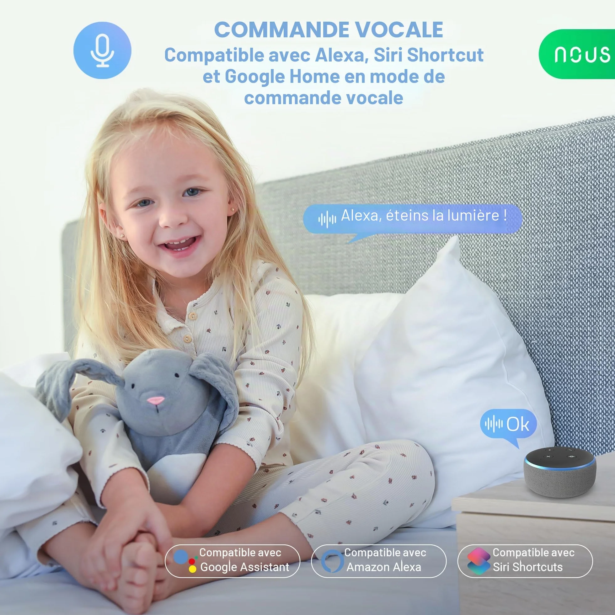 NOUS E27 RGB LED Ampoule Connectée WiFi Dimmable, Compatible Alexa Google Home