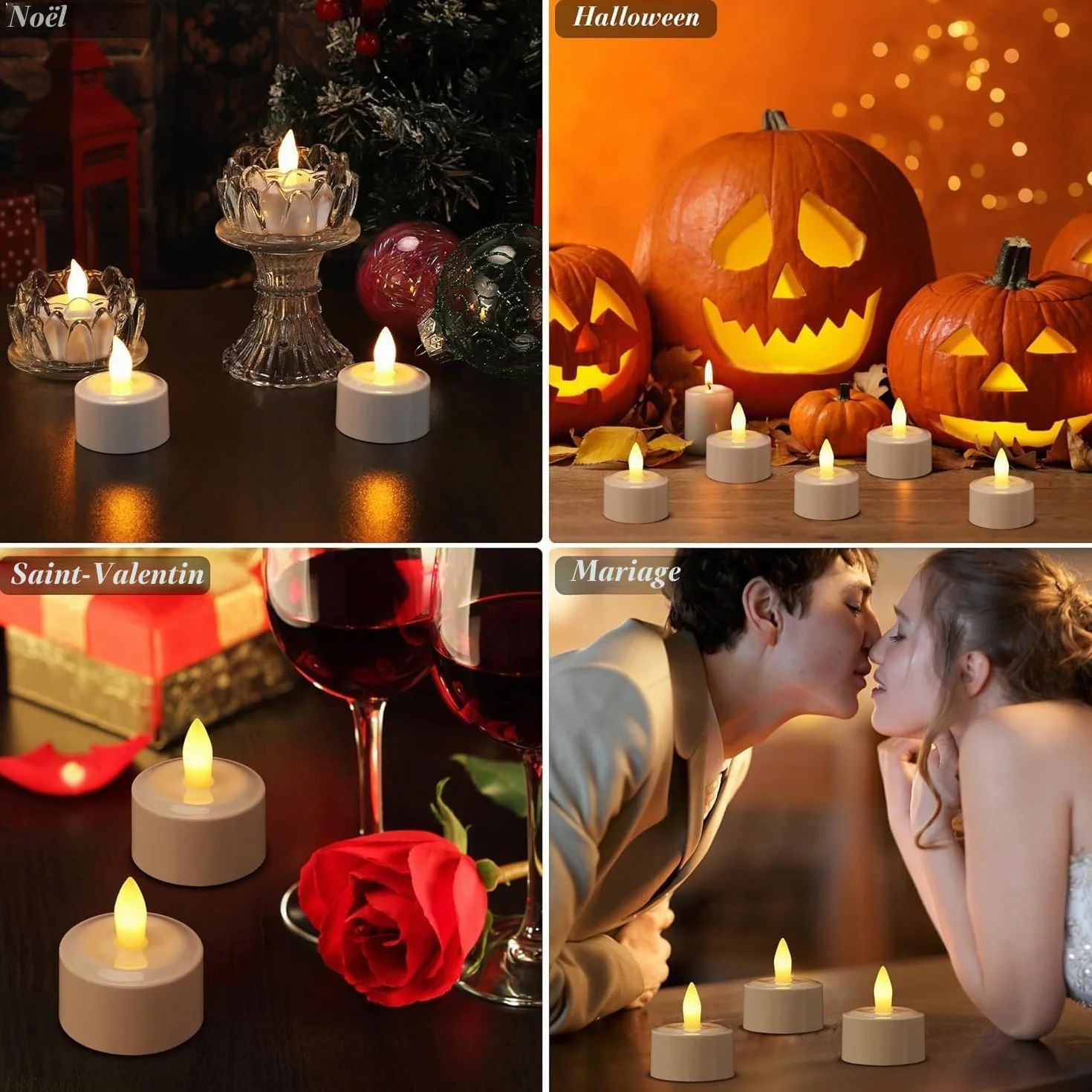 Lot de 12 Bougie LED Rechargeable Flamme Vacillante avec Station de Charge pour Décoration Noël