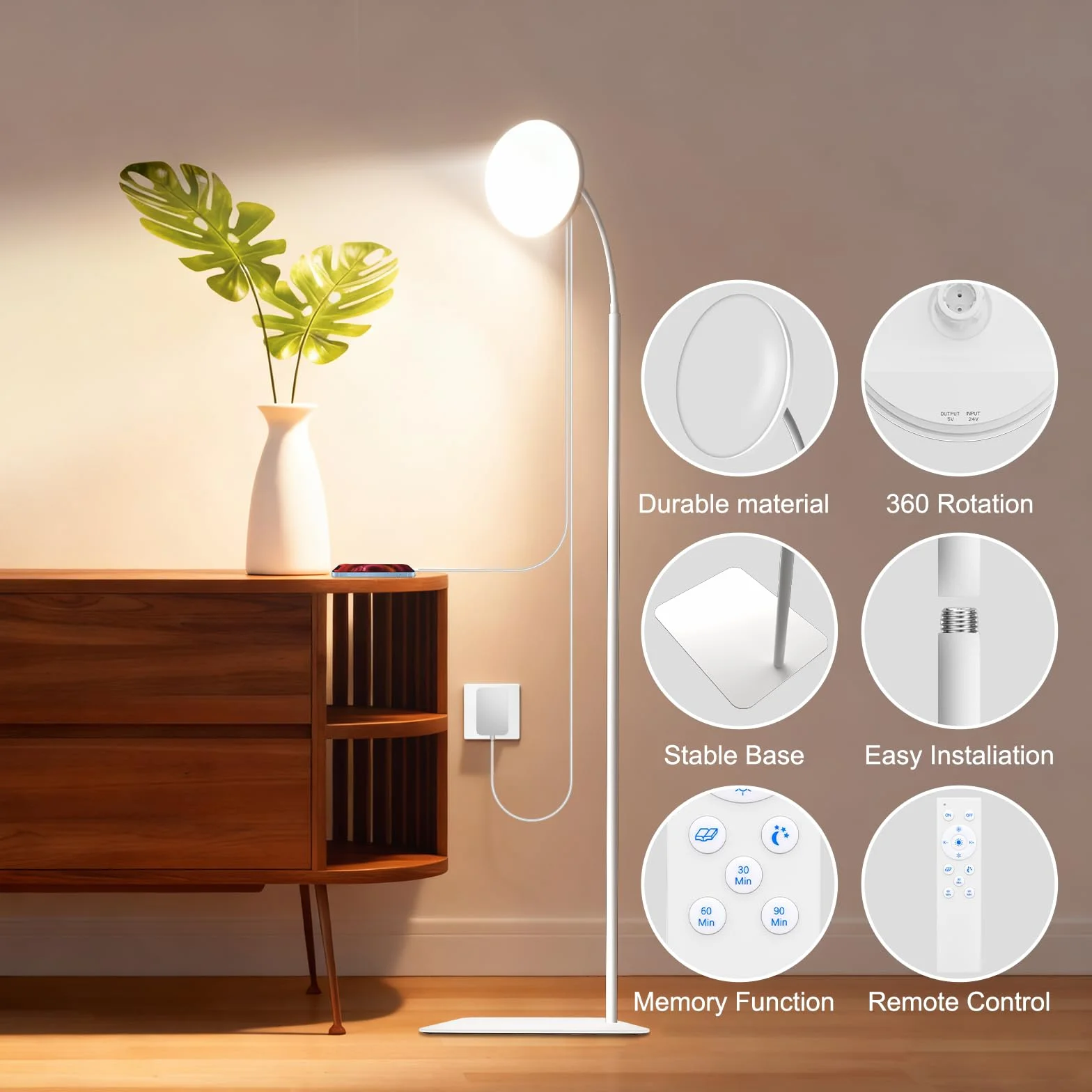 Lampe LED 15000 Lux Éclairage Rotatif 360° Charge USB Blanc