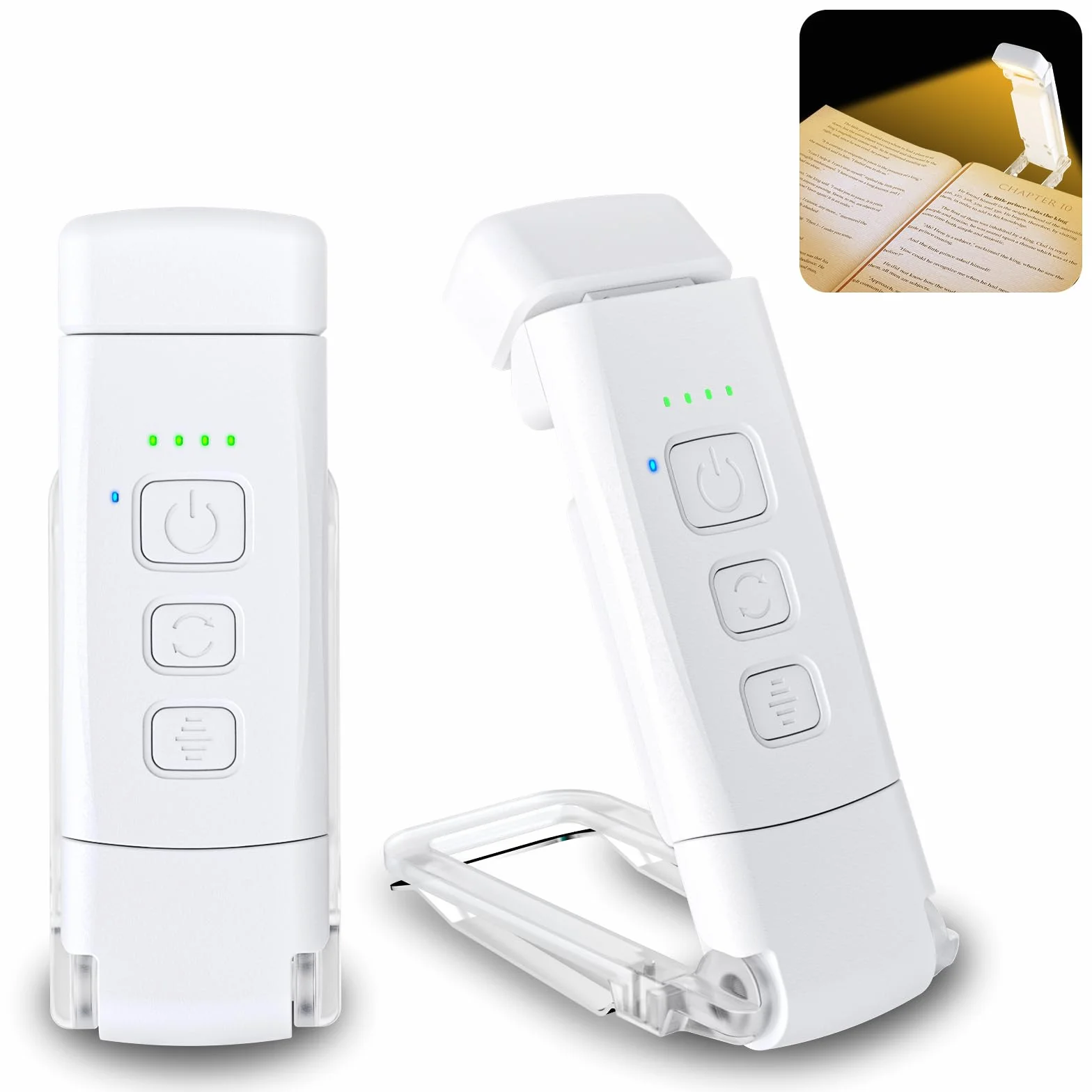 Lampe à Pince Livre Lumière Lecture 3 Modes Couleur 5 Niveaux Luminosité Réglables Rechargeable USB Autonomie 80 Heures Blanc
