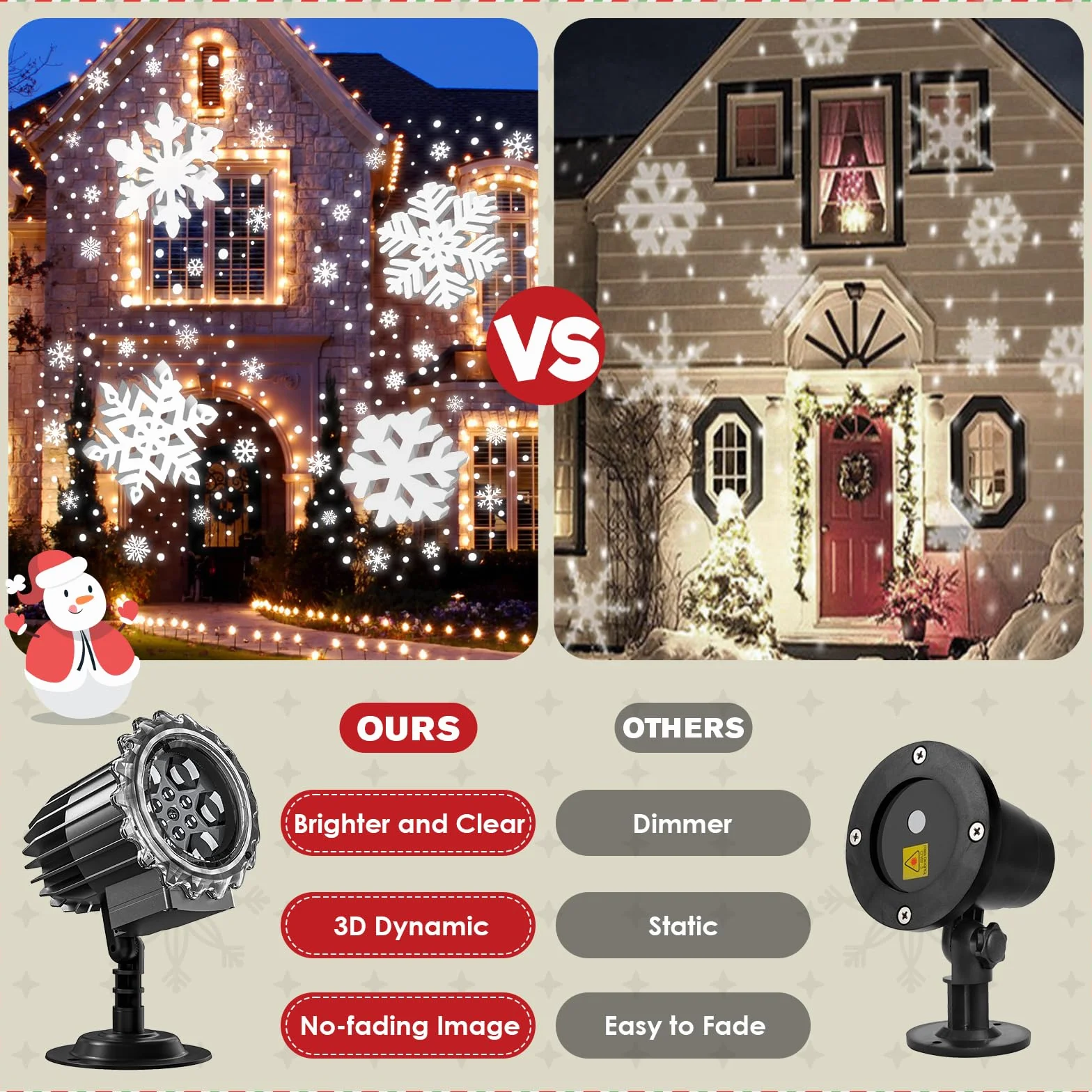Projecteur de Noël LED 9 W flocon de neige extérieur étanche
