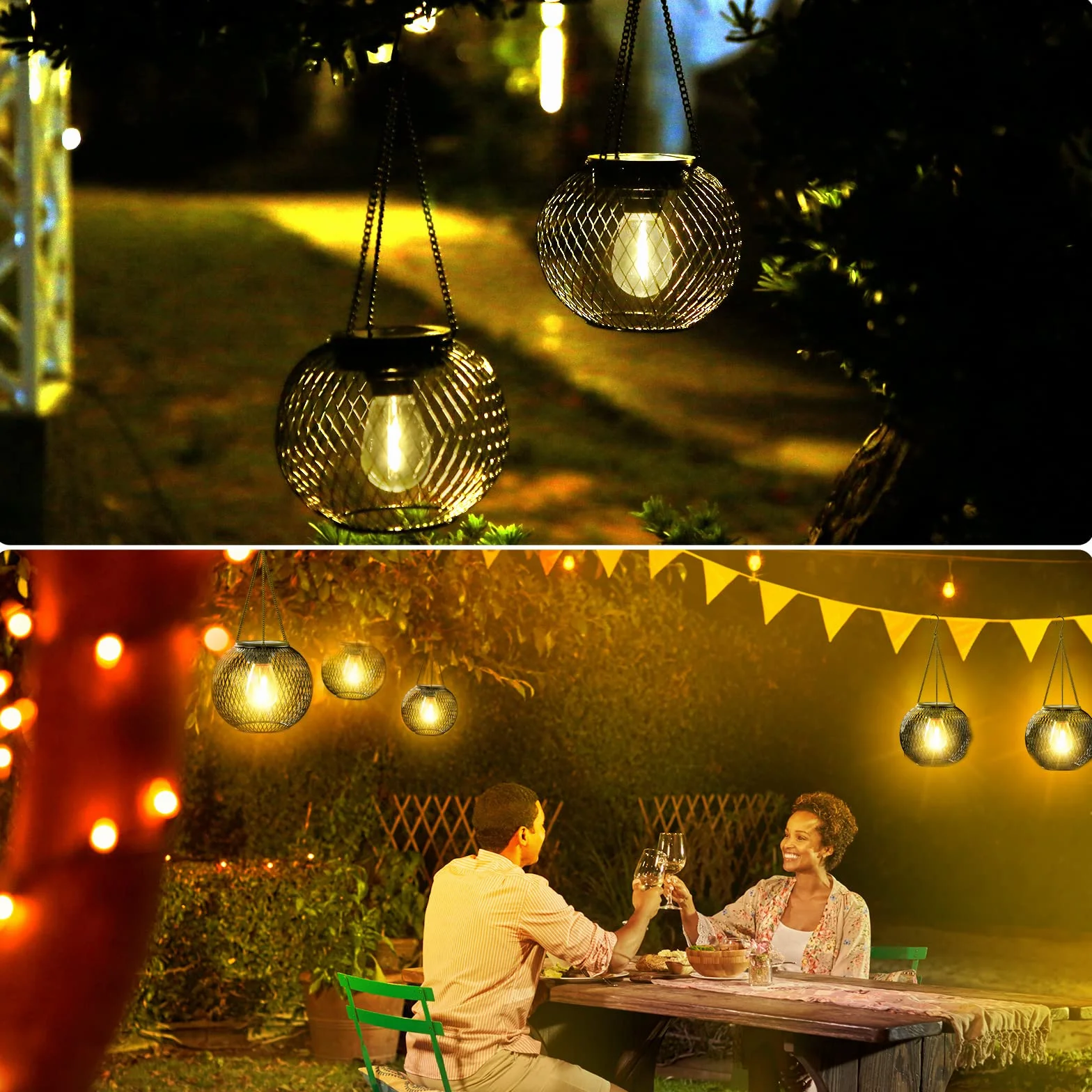 Lanterne Solaire Extérieur IP65 Lampe Suspendue Métal Jardin