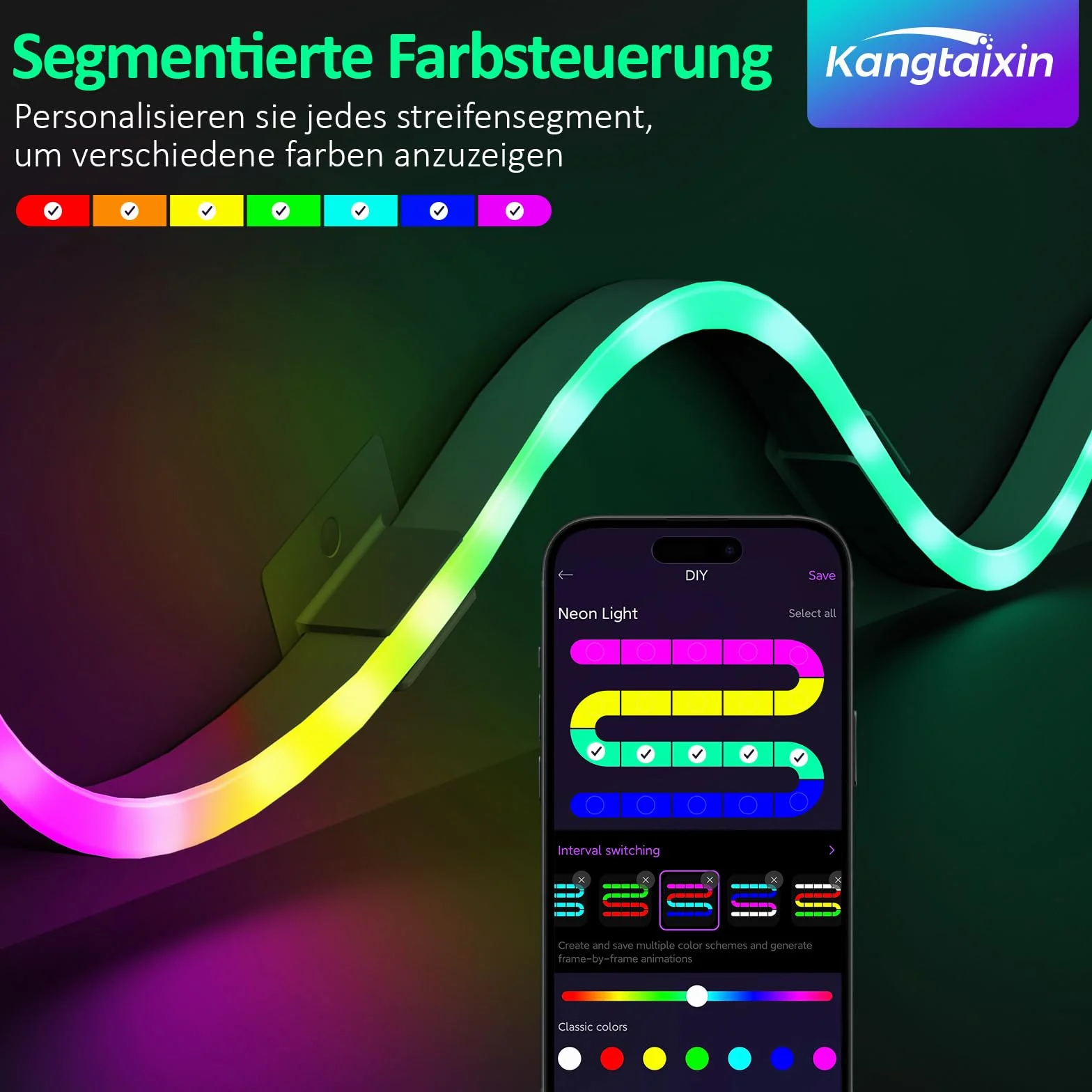 Bande LED RGB 3m Kangtaixin, Flexible Étanche Découpable avec Contrôle APP et Synchronisation Musicale