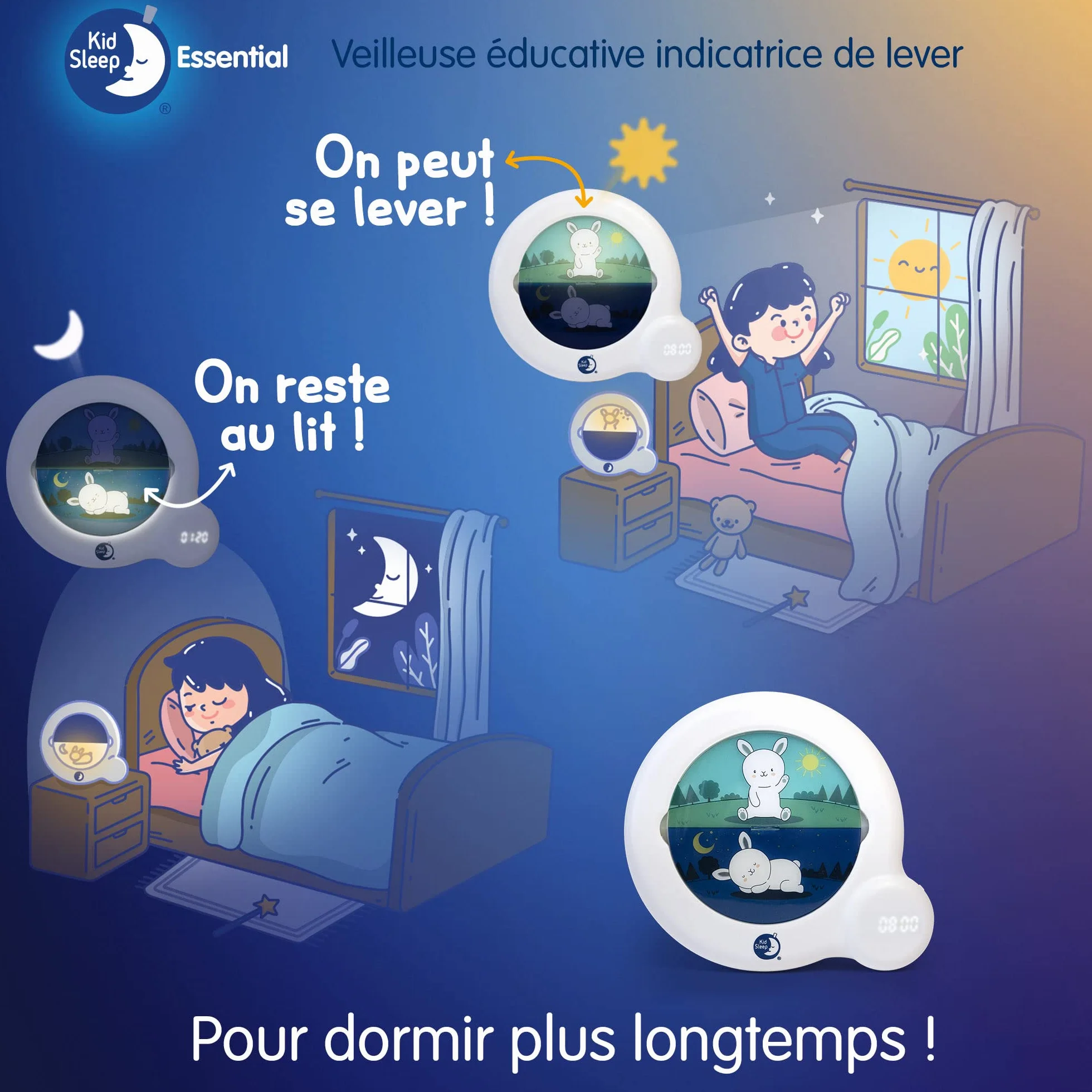 Pabobo Kid'Sleep Essential Indicateur de Réveil Veilleuse éducative avec Programmation Facile et Verrou Parental