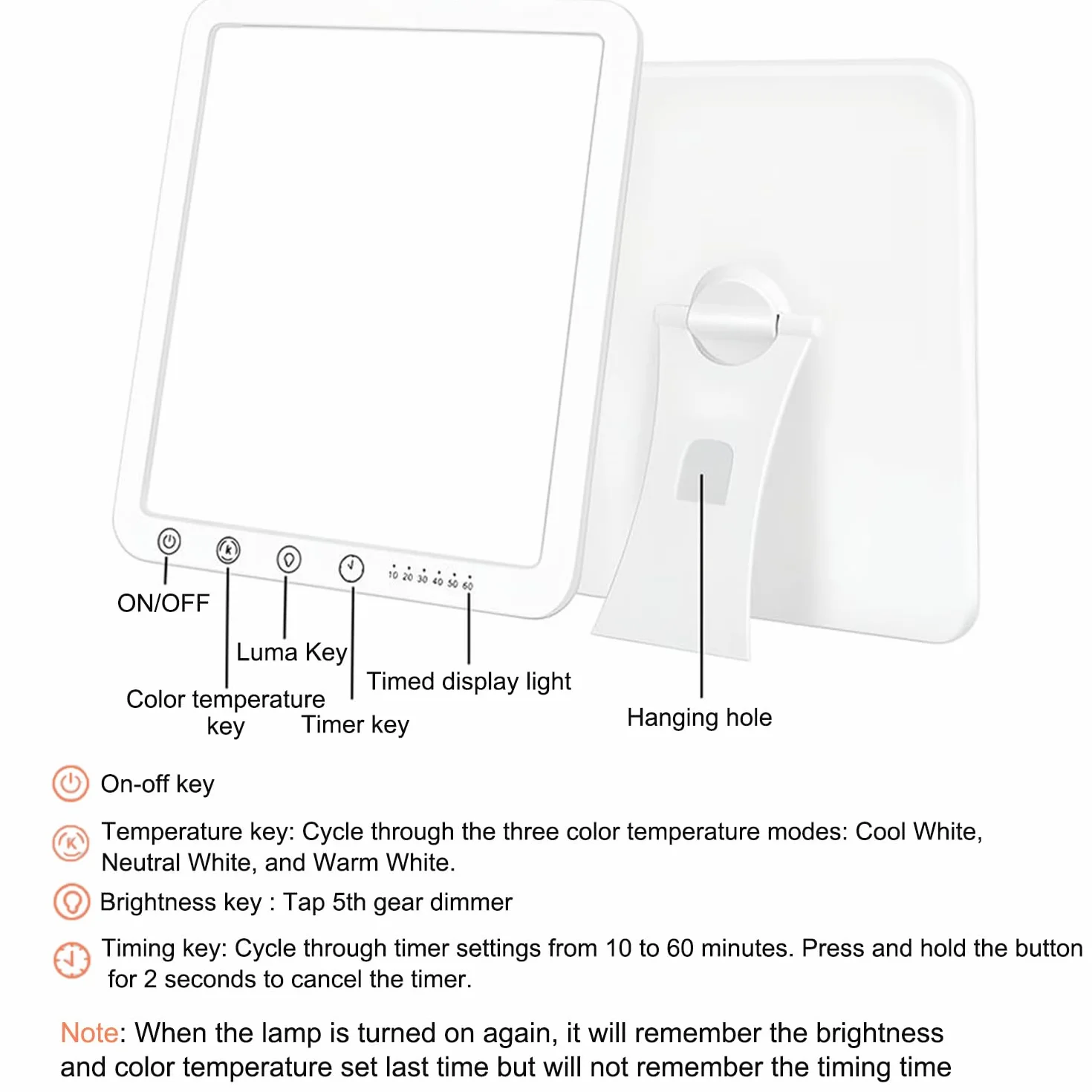 Lampe de Luminothérapie 15000 Lux, Simulation Lumière du Jour, Sans UV, 3 Températures de Couleur, 5 Niveaux de Luminosité, 6 Minuterie