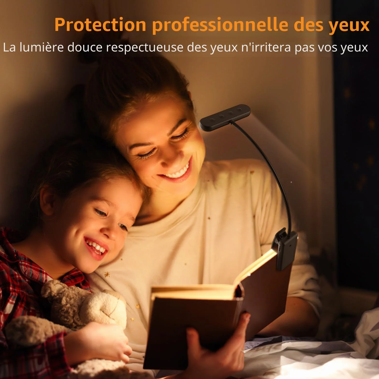 iFalarila Lampe de Lecture Rechargeable avec Câble Type-C, Liseuse Lampe Clip 3 Couleurs 10 Luminosités Mini Veilleuse Flexible Col de Cygne Pince