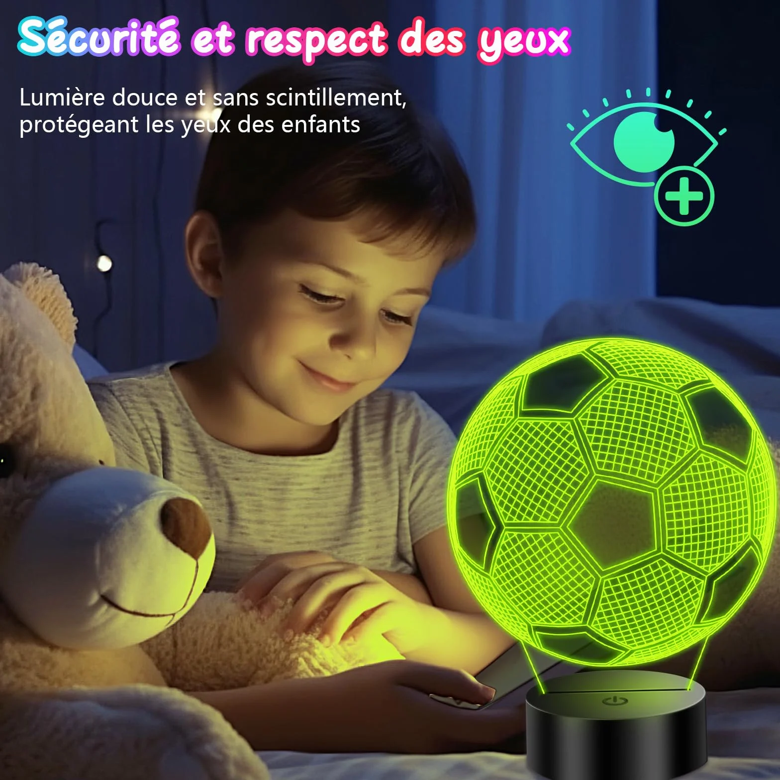 Veilleuse 3D Illusion Football pour Enfants, Lampe Foot Décoration Chambre Garçon 16 Couleurs