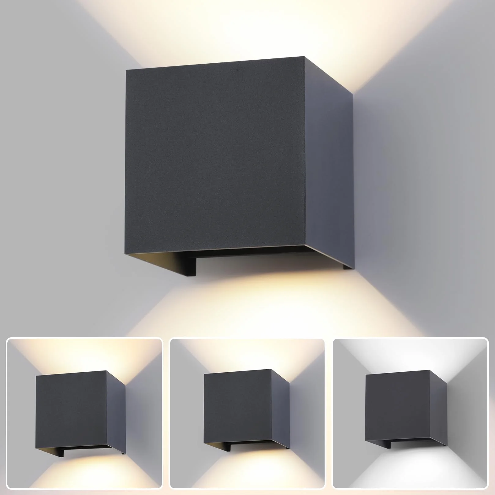 FUPE LED 15W Applique Murale Extérieure IP65 Étanche Lumière Réglable 3 Couleurs Aluminium 11cm Anthracite