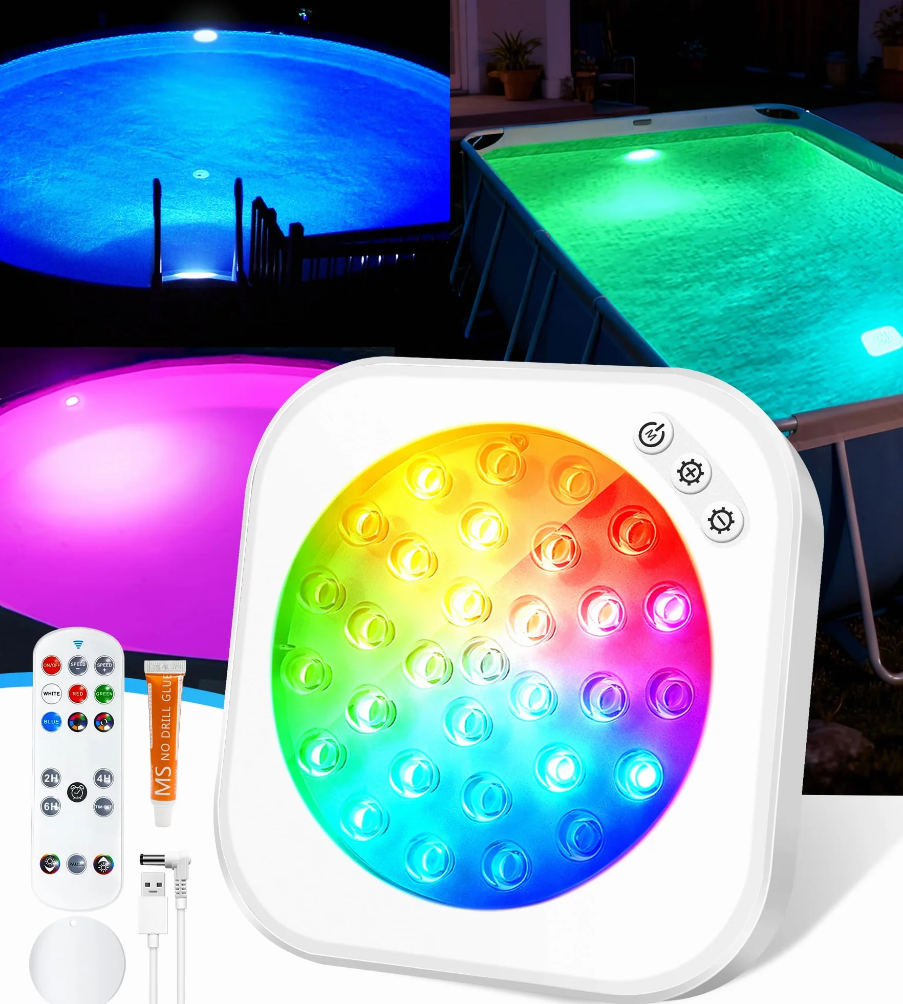 DeeprBlu 2026 Amélioration Éclairage Piscine Sans Fil avec Télécommande, Rechargeable Lumière Piscine Hors Sol Submersible 9 Modes