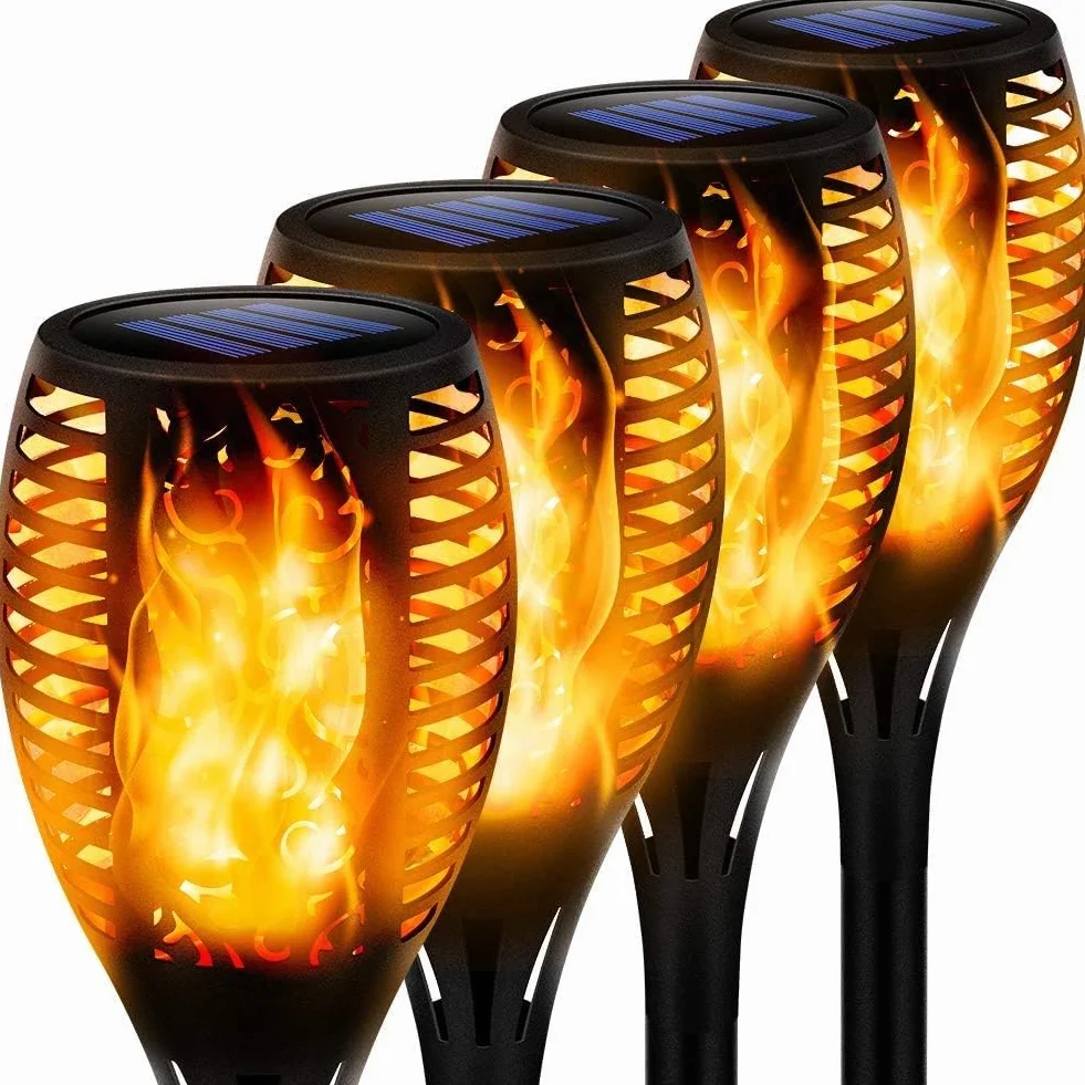 Lampe Solaire Extérieure 33 LED Flamme Vacillante IP65 Jardin 4 Pack