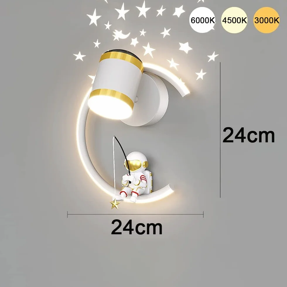 Lampe Murale LED 12W Dimmable Moderne Applique Murale Astronaute Lumière Chambre Enfant Garçon Fille Salon Veilleuse