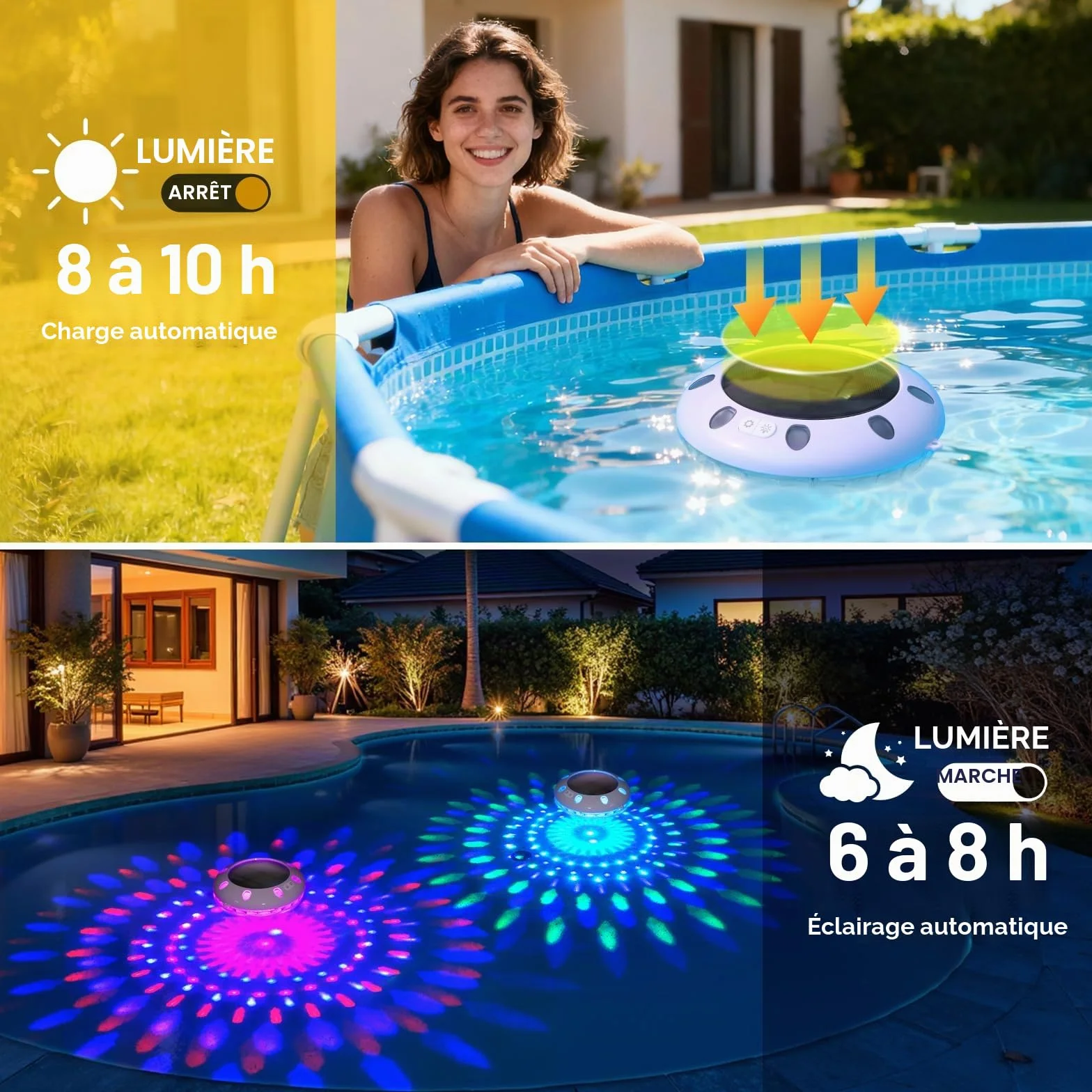 AearKing Lumière Piscine Flottante LED RVB avec Télécommande, IP68 Étanche 1 Pièce