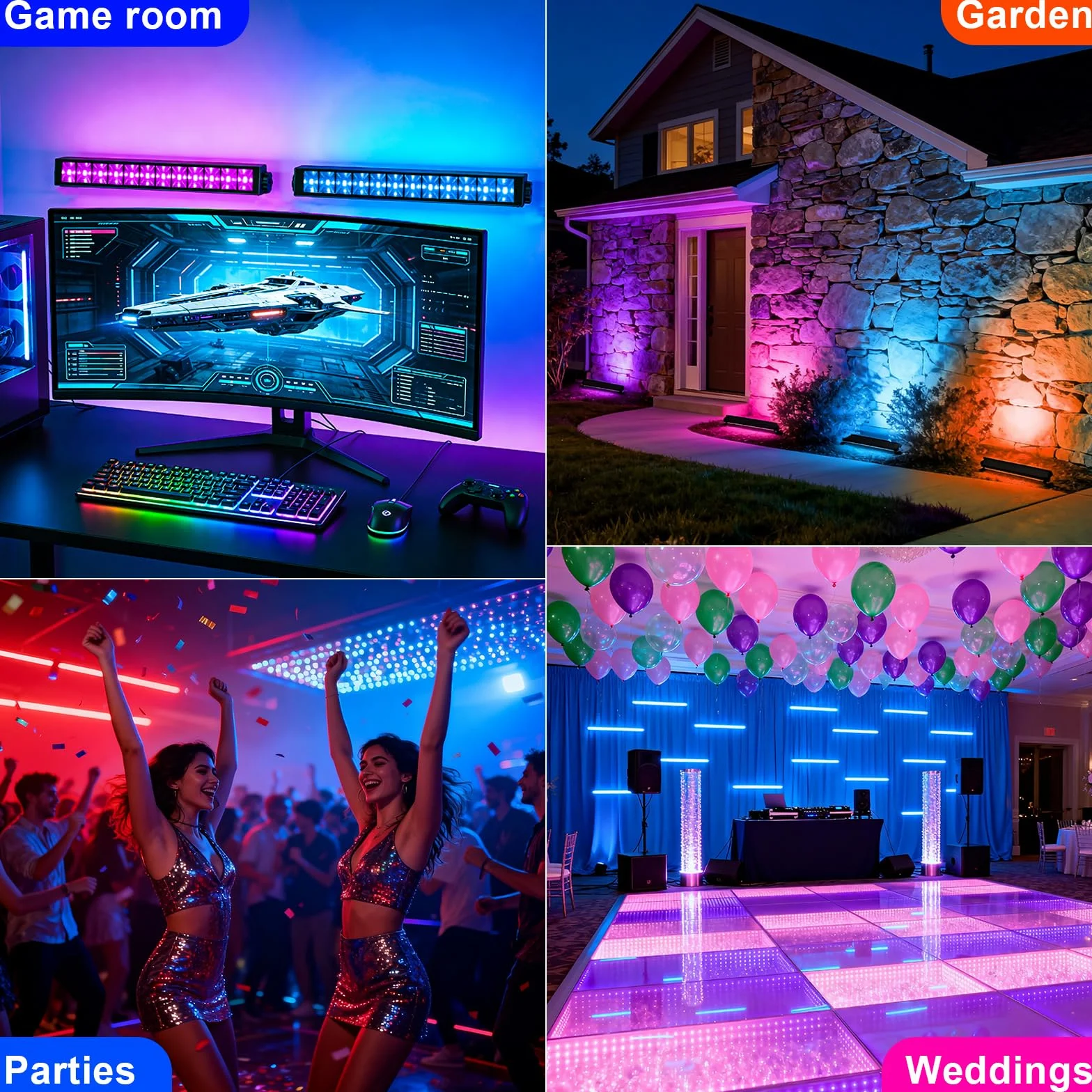 Projecteur LED RGB Barre 30W Extérieur avec Télécommande 360° Changement de Couleur