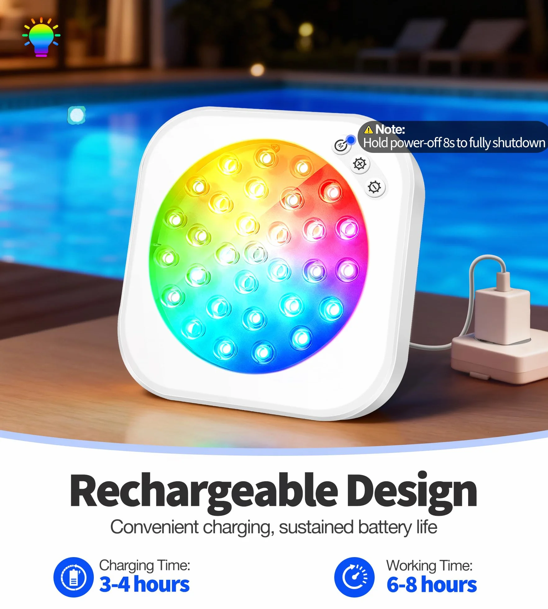 DeeprBlu 2026 Amélioration Éclairage Piscine Sans Fil avec Télécommande, Rechargeable Lumière Piscine Hors Sol Submersible 9 Modes