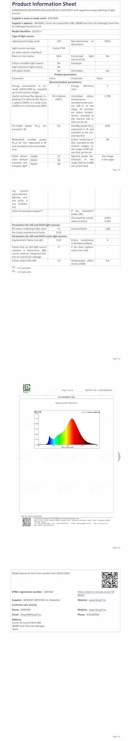 GRIFEMA GD101-1 Veilleuse Enfant Prise Électrique 3 Niveaux Réglage Luminosité Blanc Chaud