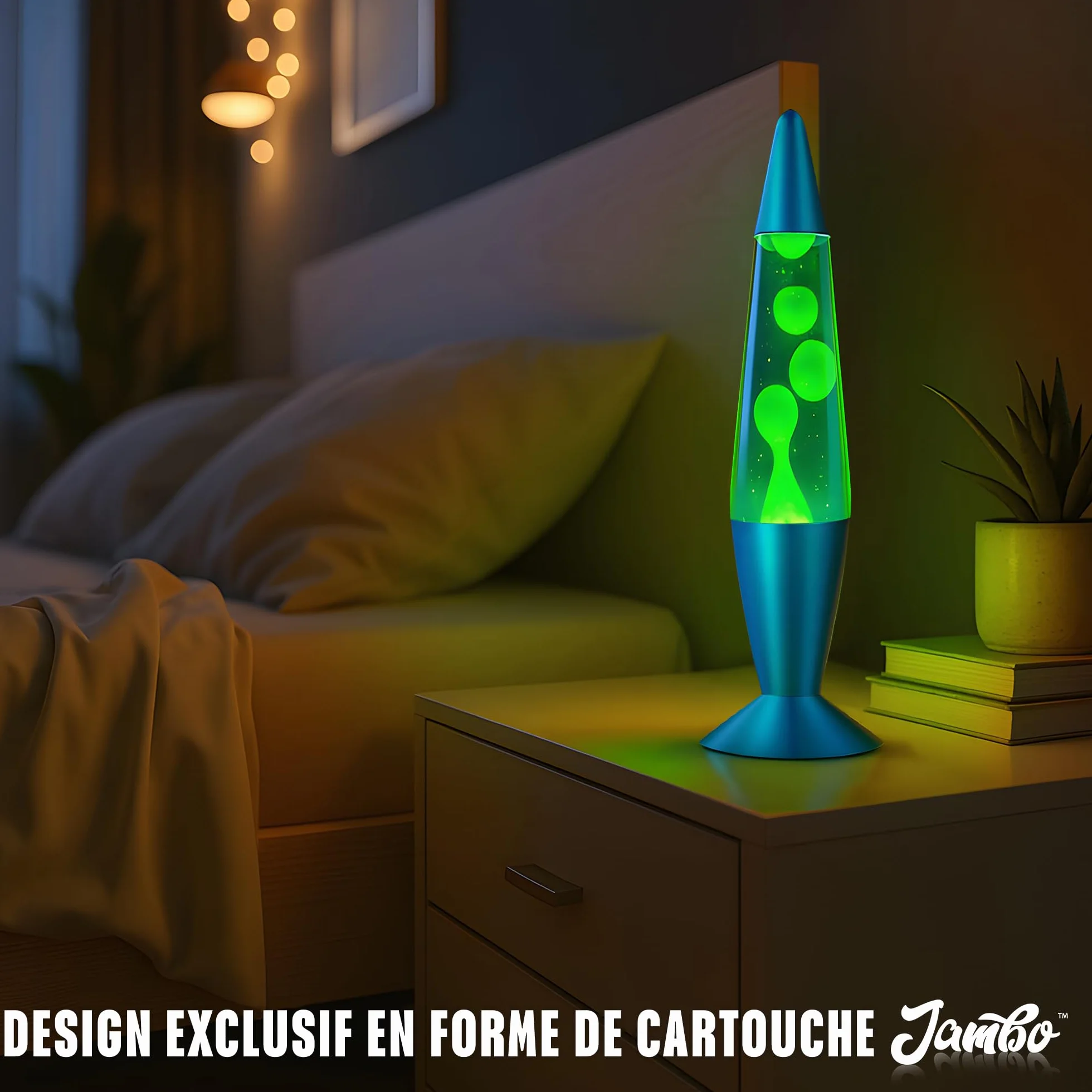 Jambo Lampe 16'' Bleu Jaune Verte Lumière Liquide Relaxante Veilleuse Décoration Salon Bureau Chambre