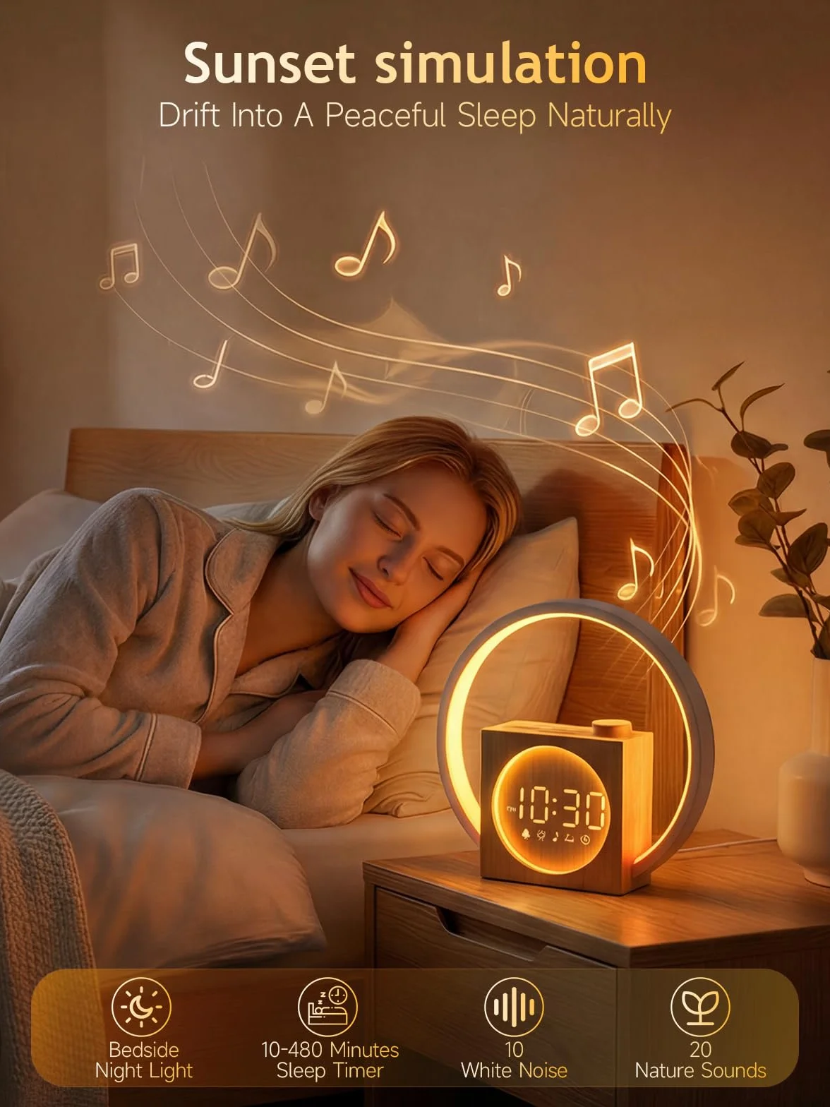 Simulateur d'Aube et Crépuscule Éveil Lumière avec Anneau Tactile 360°, 12 Couleurs, 30 Sons Naturels, Veilleuse Enfant, Snooze, Sleep Timer