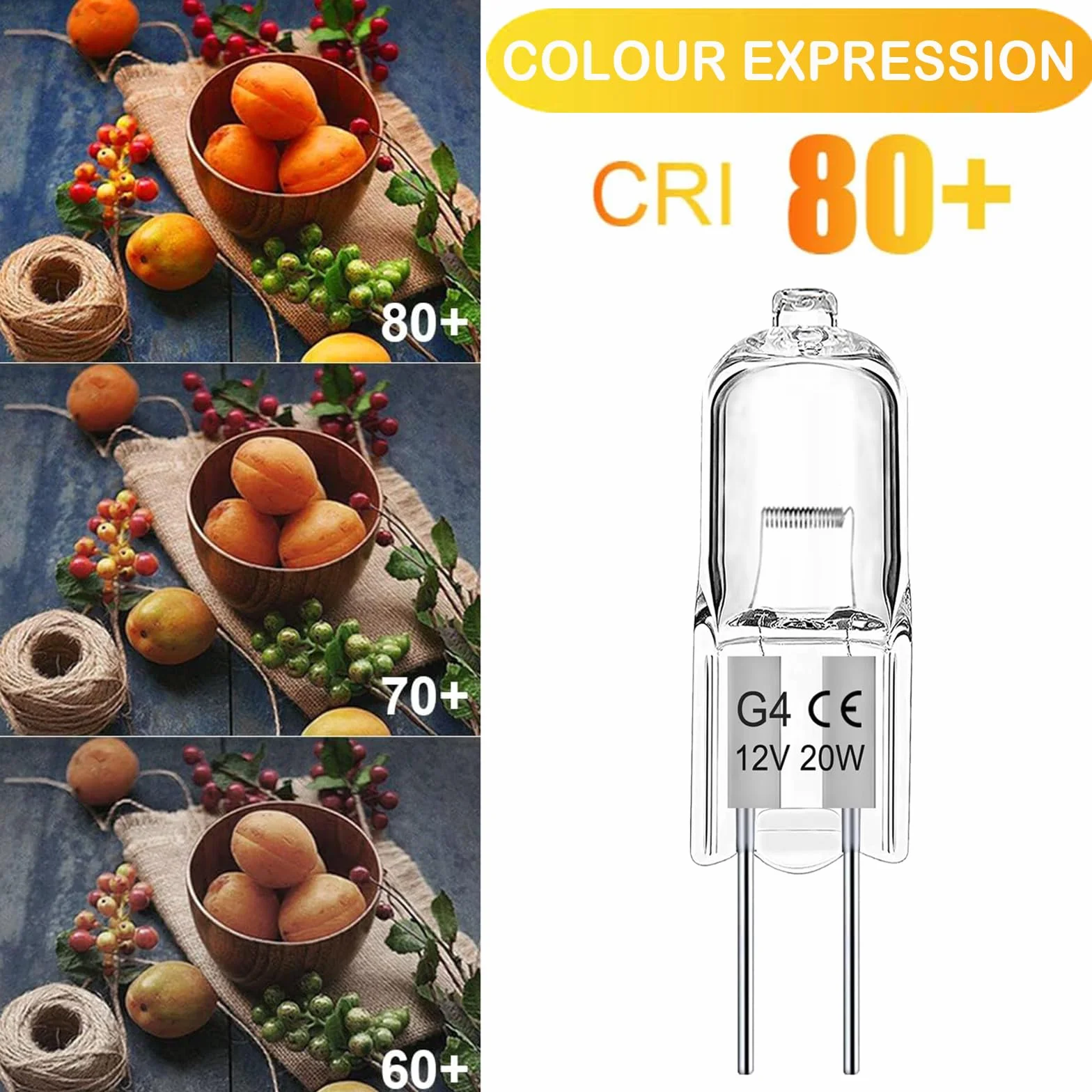 Ampoule Halogène G4 12V 20W Blanc Chaud 2700K Dimmable 300°C pour Four, 4 Pièces