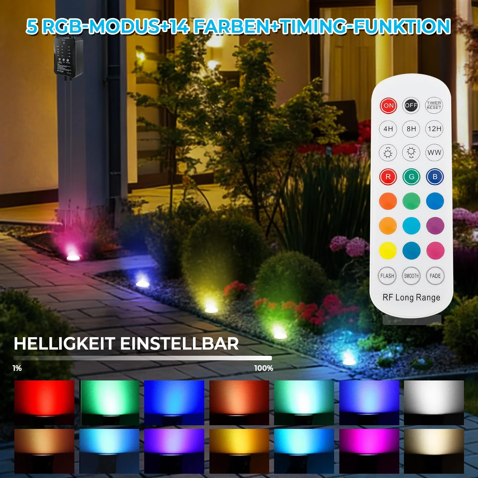 Projecteurs paysagers sous-marins RGB IP68 avec télécommande 4 lampes éclairage de bassin submersible