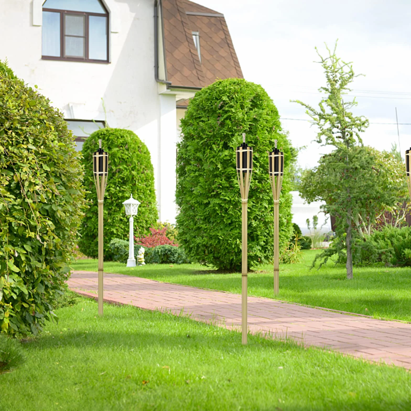 Lot de 12 torches de jardin en bambou HENGMEI - Décoration extérieur