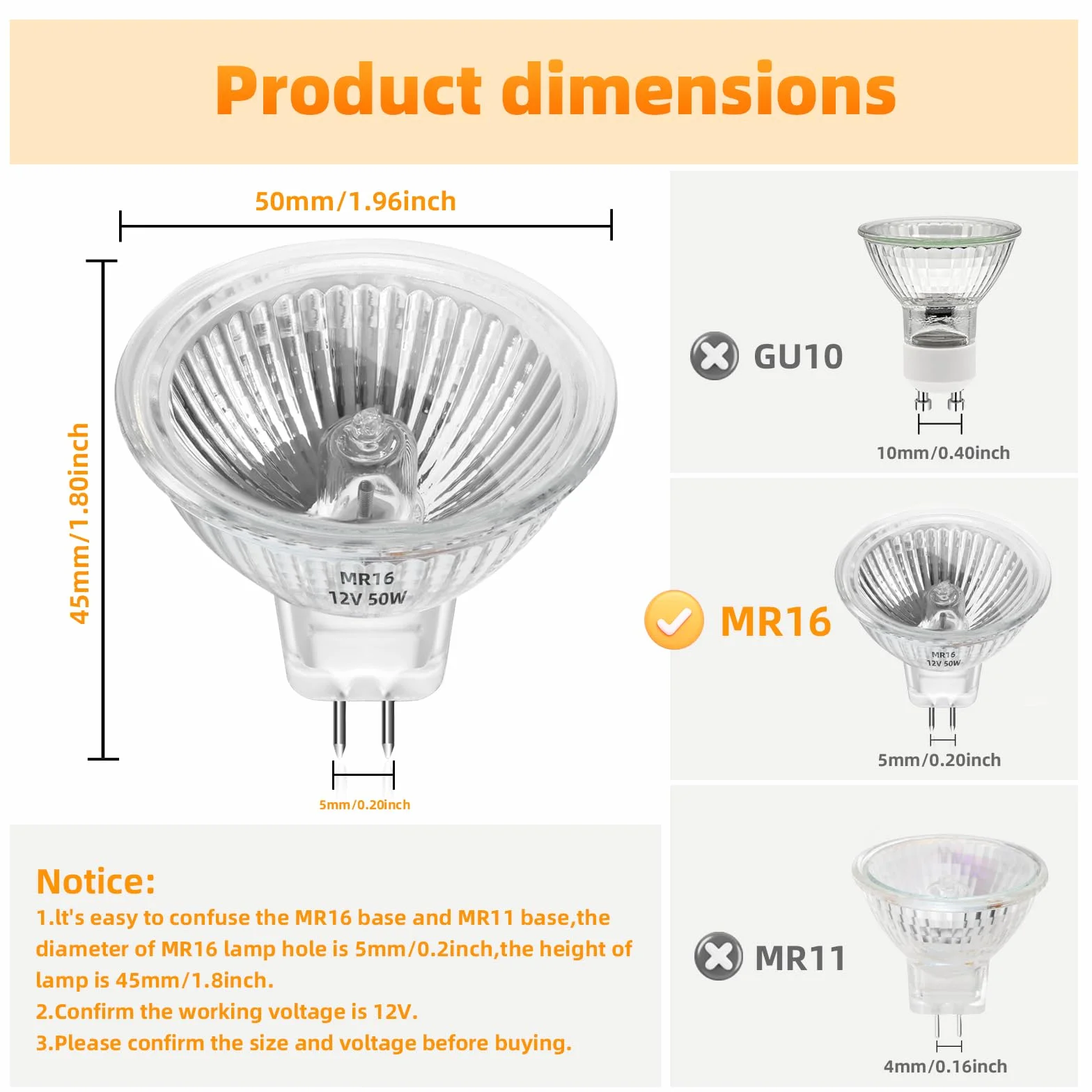 Pack de 8 Ampoules Halogène MR16 50W 12V GU5.3 Dimmable Blanc Chaud 2700K