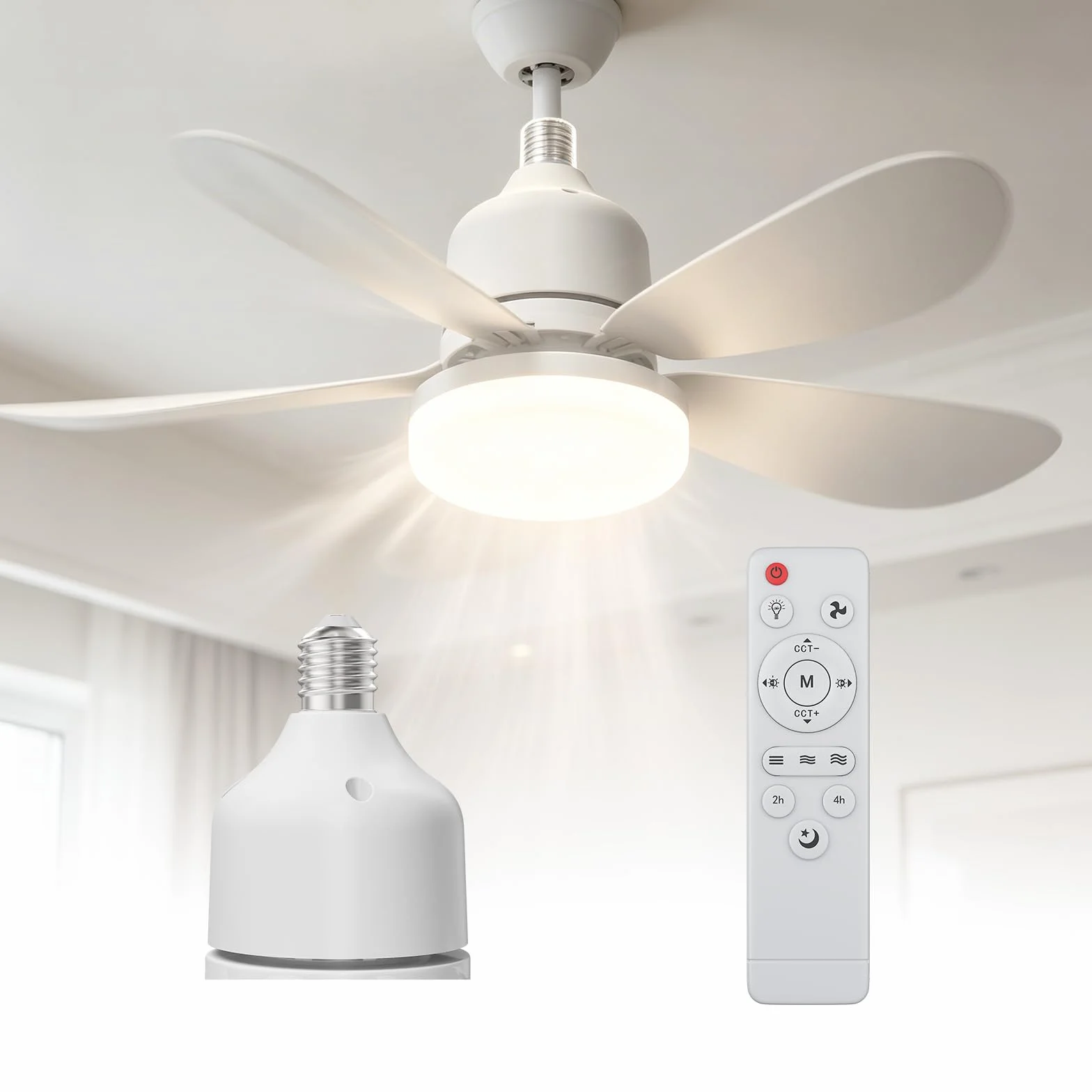 Ventilateur De Plafond Avec Lumiere Et Telecommande, Lampe De Plafond Avec Ventilateur Silencieux 52cm 3 Vitesses 3 Modes Eclairage