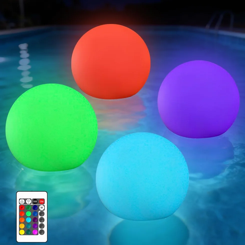 Boule Lumineuse Piscine LED 16 Couleurs RGB avec Télécommande Étanche Flottante 4 Pièces