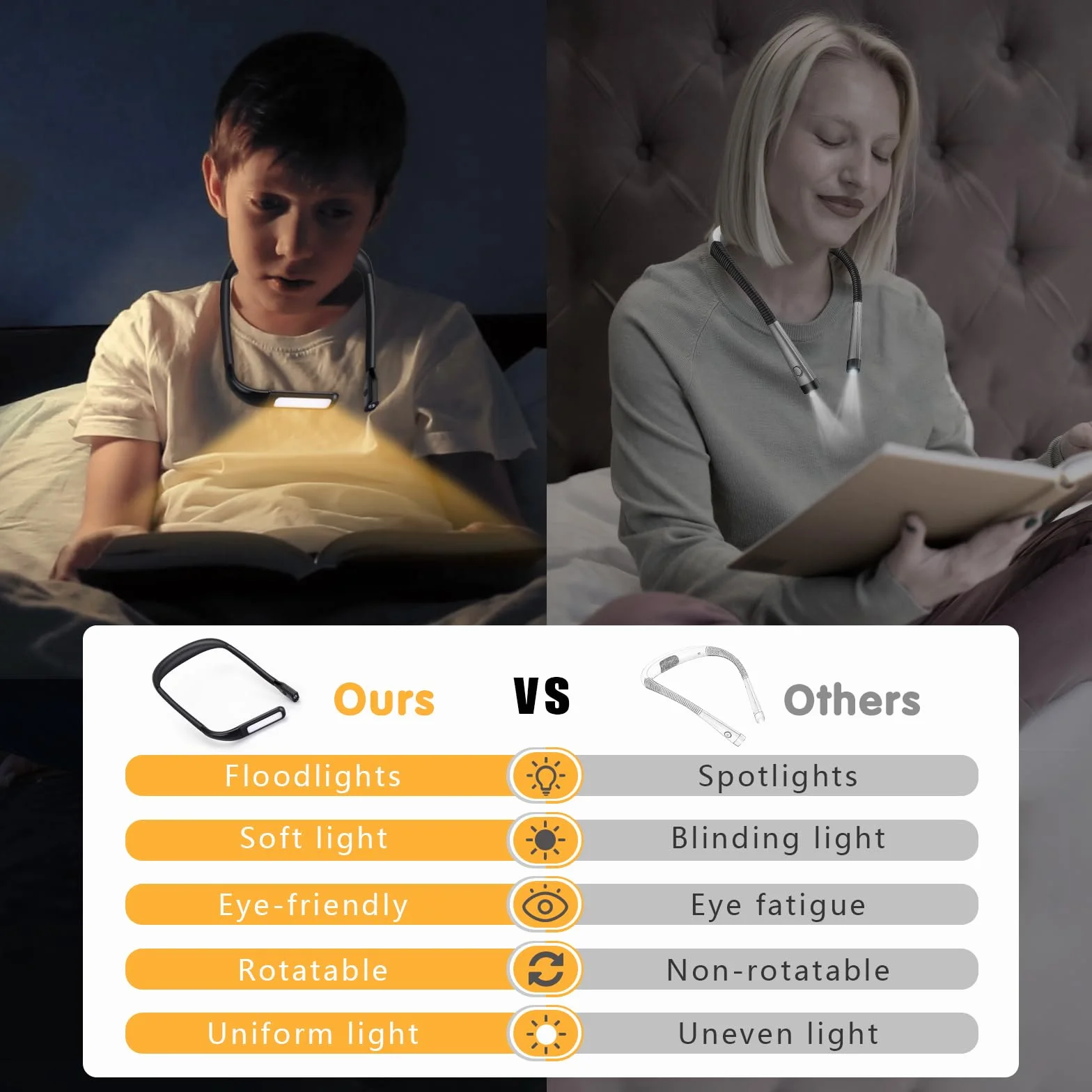 Alyvisun Lampe de Lecture de Cou, Lampe LED Rechargeable USB Flexible, Luminosité Réglable 3 Couleurs pour Lire au Lit