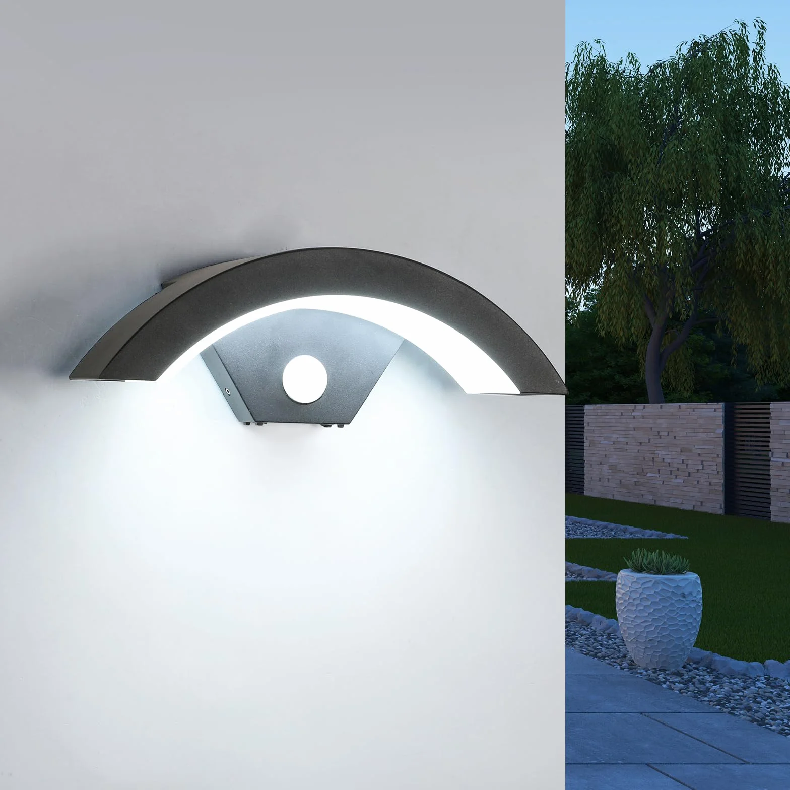 Applique Murale LED Extérieure 24W 2700LM Détecteur de Mouvement IP65 Imperméable Noir