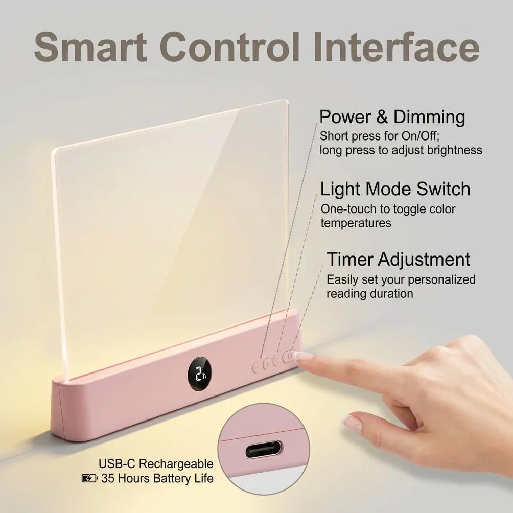 Lampe de Lecture LED Rechargeable USB-C, 3 Couleurs Réglables, Portable, Minuteur 99 min