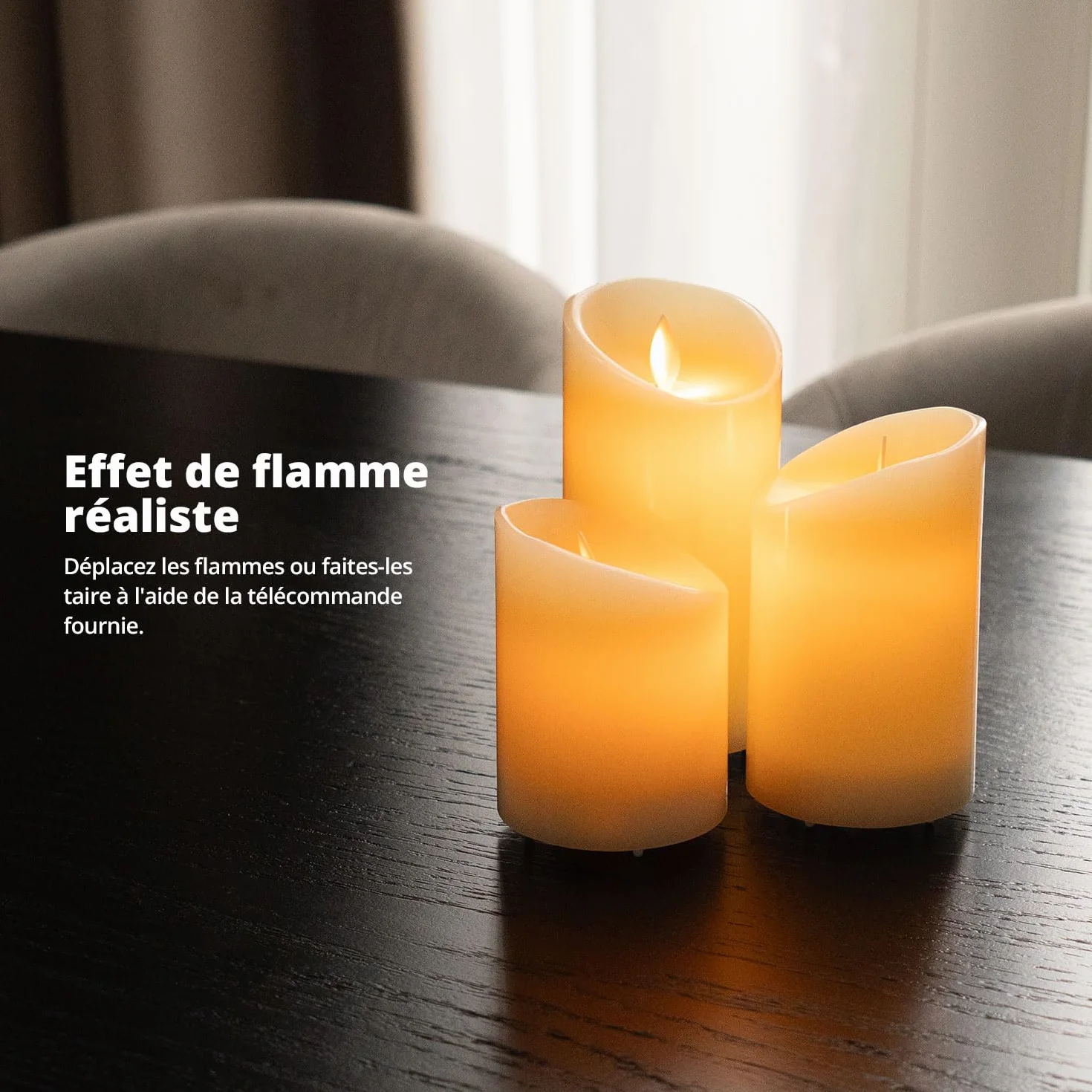 Bougies LED Rechargeables USB FLINQ - Fausse Bougie Flamme Vacillante avec Télécommande - 3 Unités