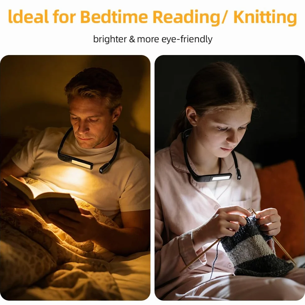 HOTUT Lampe de Lecture à LED pour Cou Rechargeable, 3 Températures Couleur, Luminosité Réglable