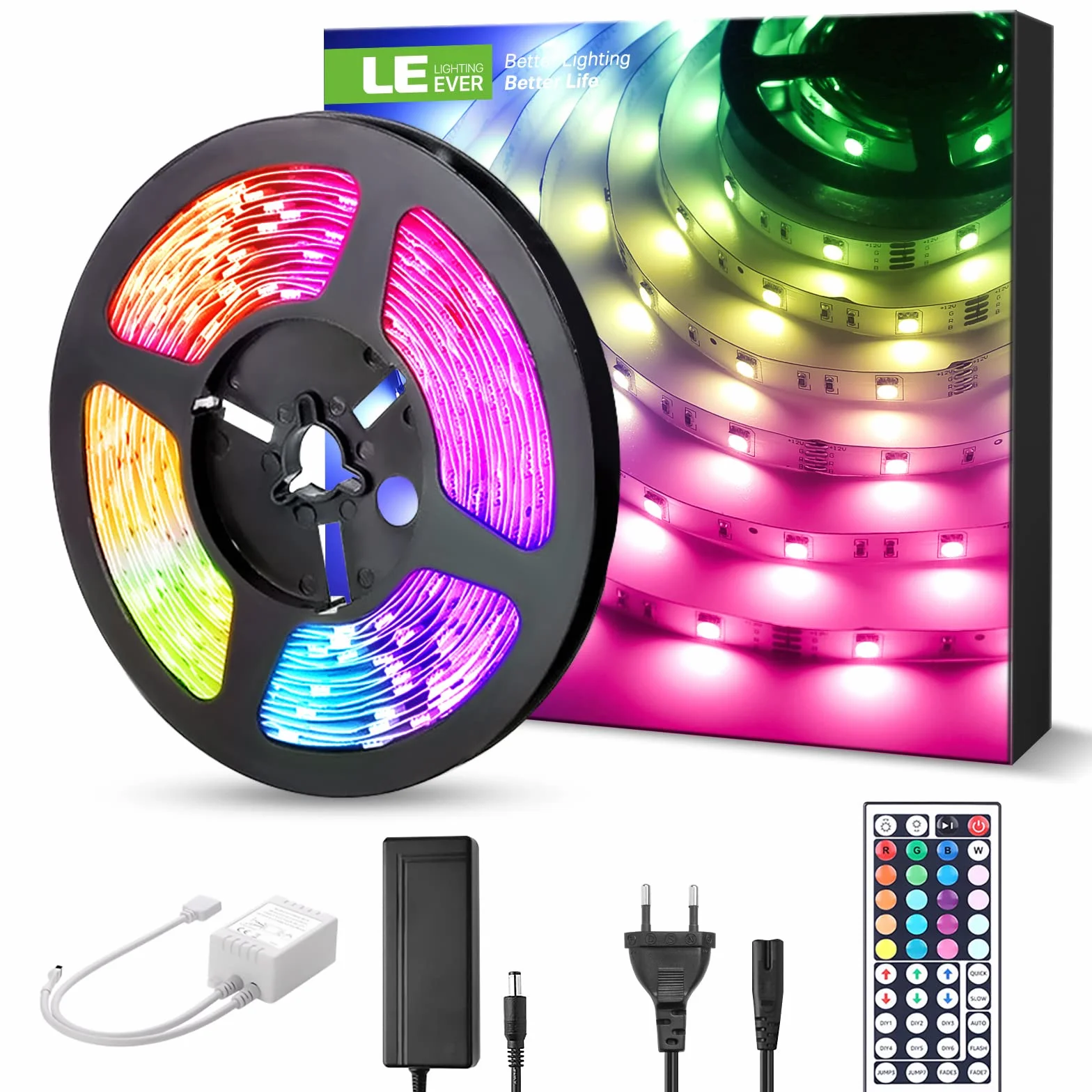 Bande LED RGB 5m 12V SMD 5050 300 LEDs Auto-Adhésif avec Télécommande