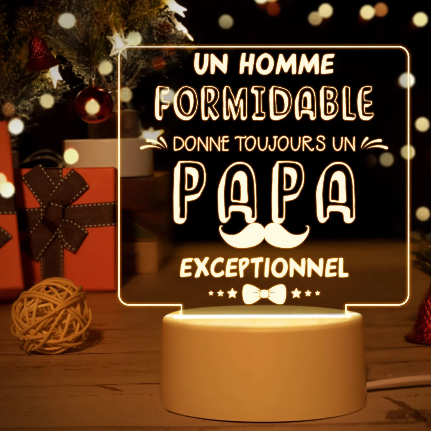 Cadeau Fête des Pères Veilleuse en Acrylique Idée Cadeaux Anniversaire Noël Papa Grand-père