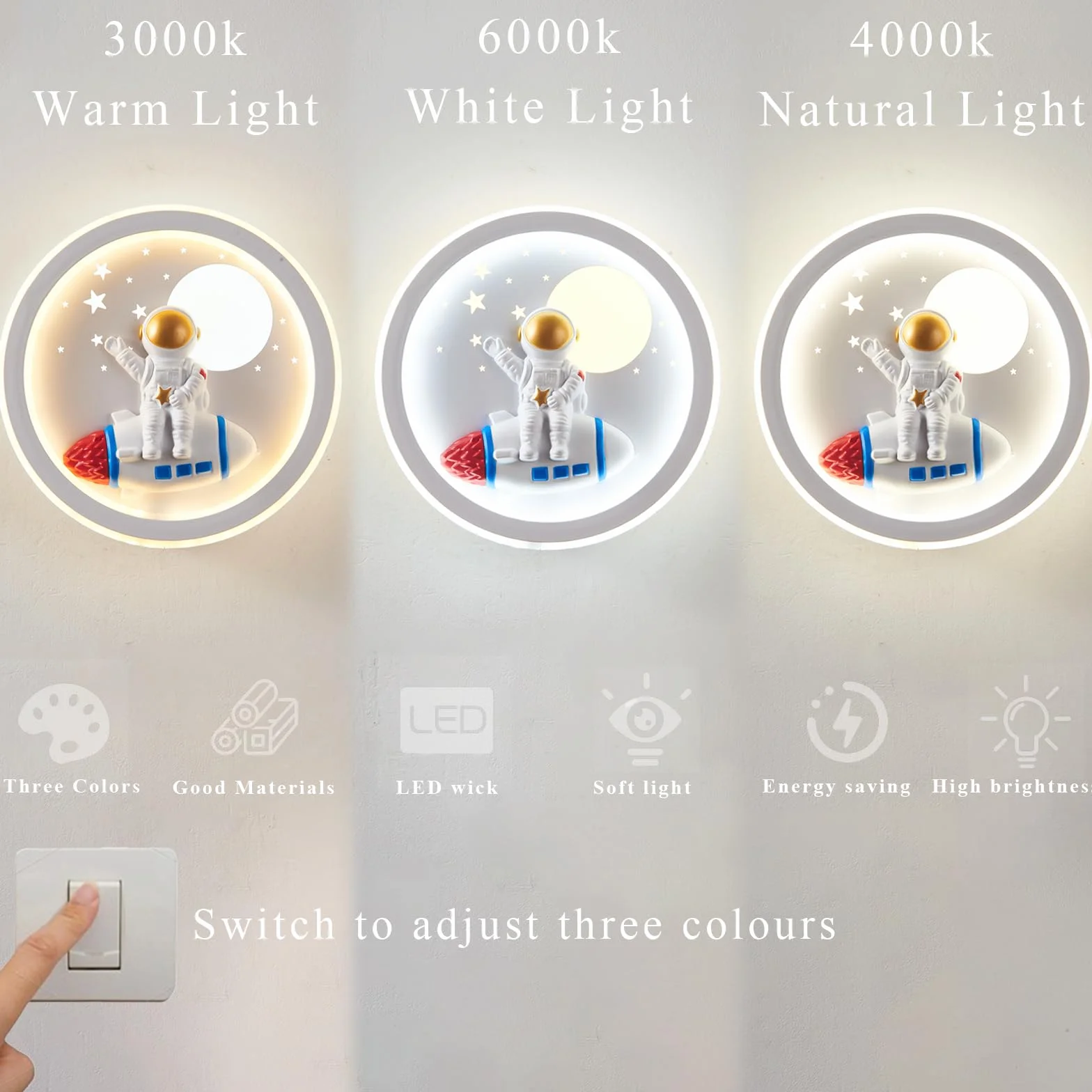 LED Applique Murale 24W Moderne Astronaute 220V 3 Température de Couleur 3000K 4000K 6000K