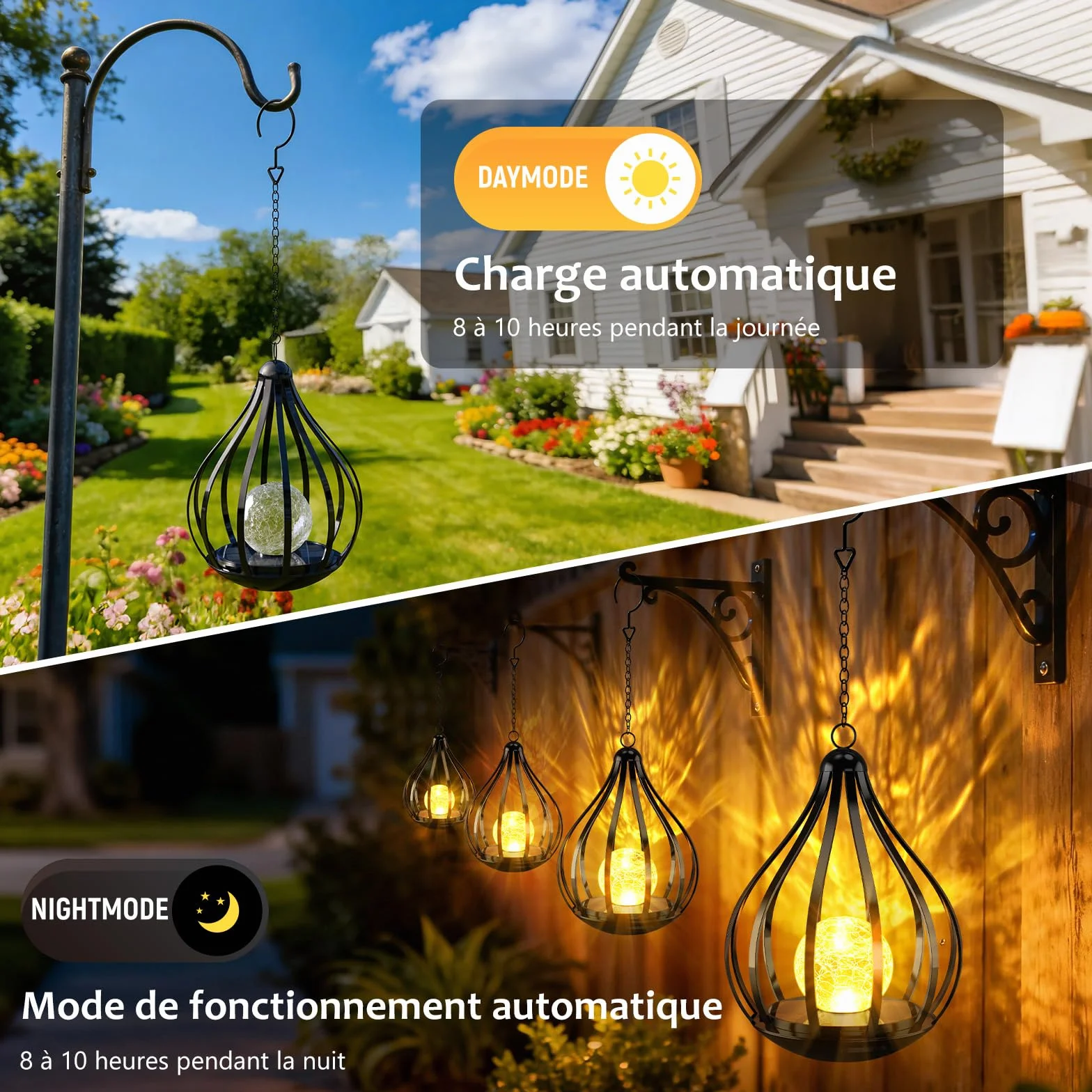 Lanterne Solaire Extérieure IP65 Étanche Sphère Craquelée 2 Pièces Jardin Terrasse Balcon
