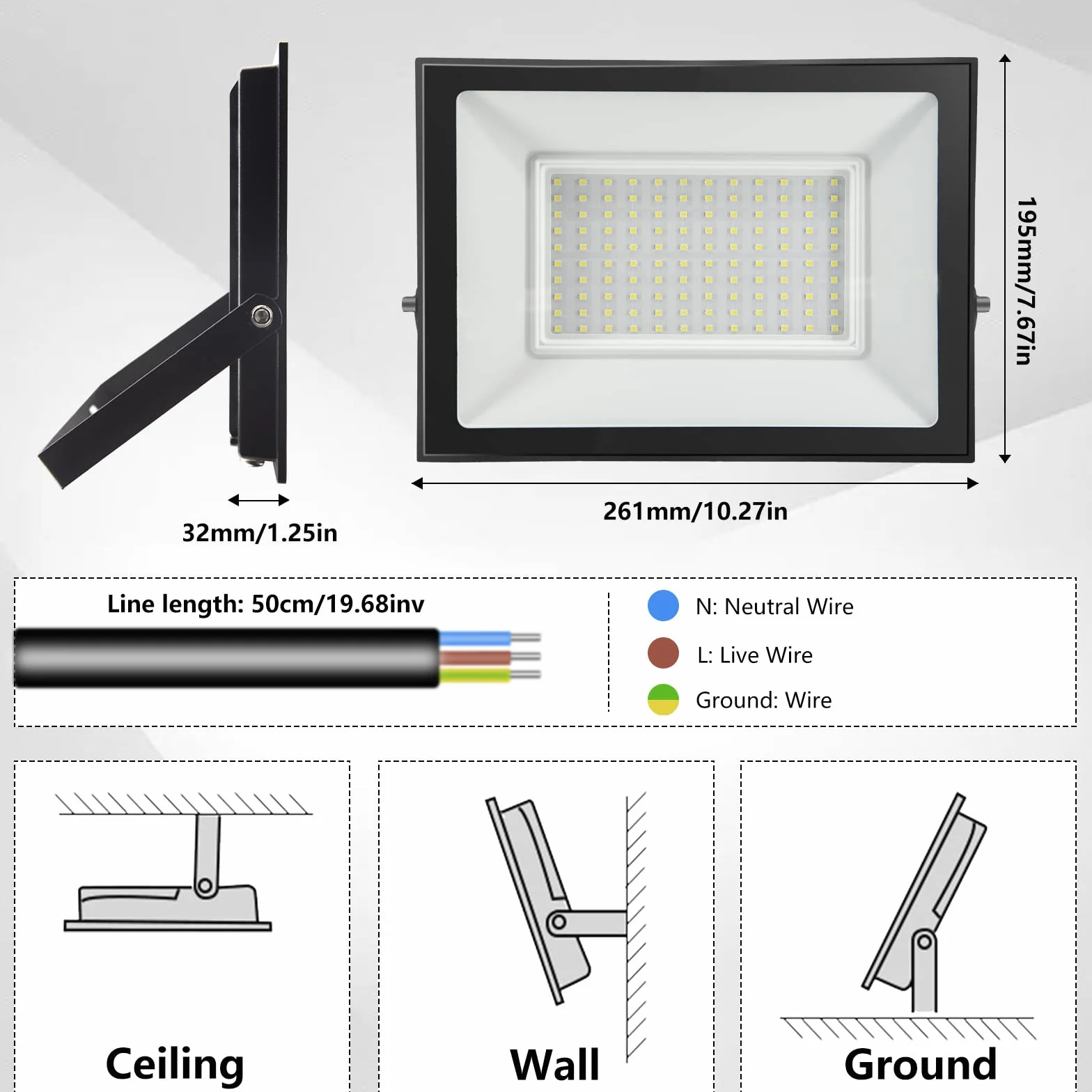Projecteur LED Extérieur 100W IP65 Étanche 10000LM 3000K Blanc Chaud Spot de Sécurité Jardin Garage