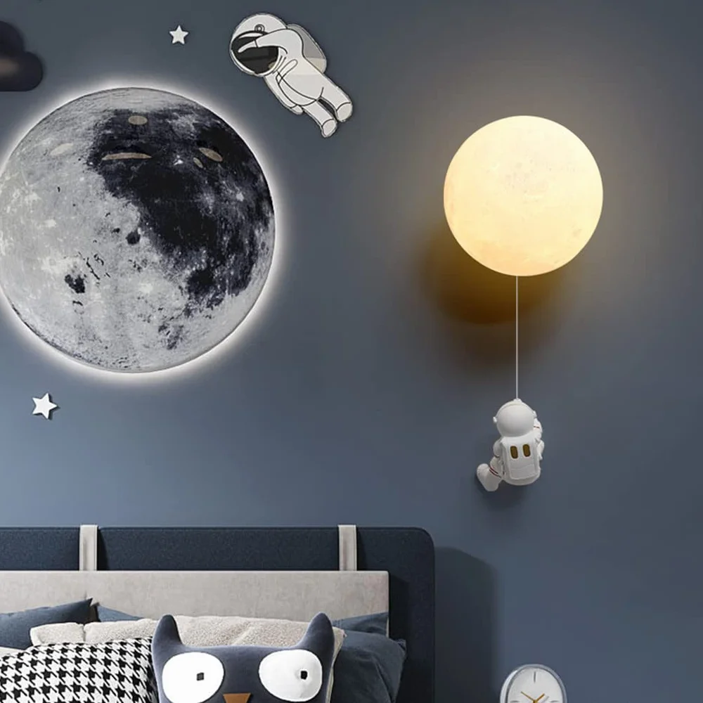 Lampe Murale 3D Astronaute Lune Veilleuse Enfants E27