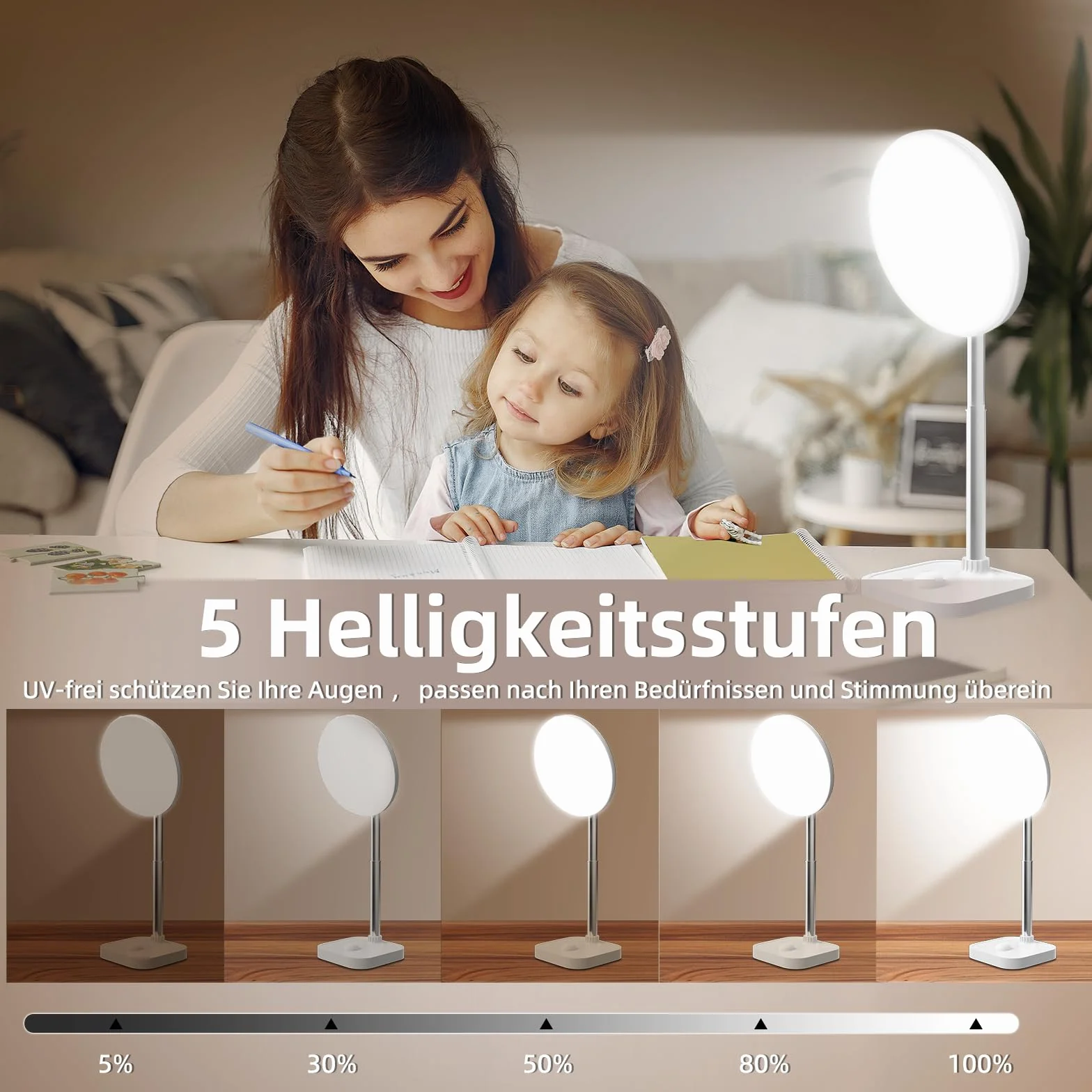 Lampe de luminothérapie 15000 Lux 3 températures de couleur 5 intensités réglables avec minuterie télécommande USB-A
