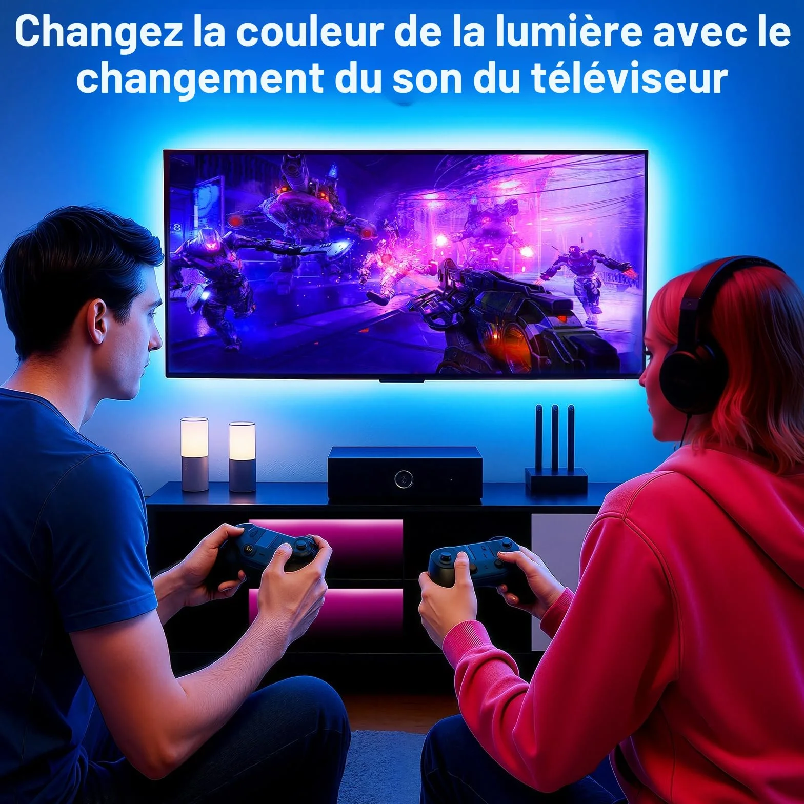Bande LED TV Bluetooth 50-75" 16M Couleurs Synchro Musique Gaming Télécommande 2.4G Sans Lag