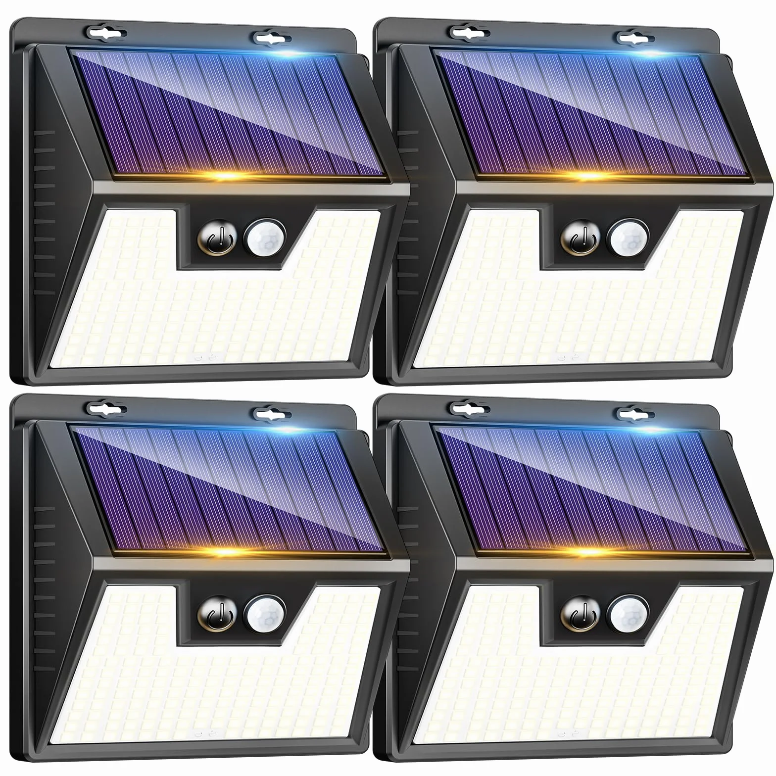 LOTMOS Lot de 4 Lampe Solaire Exterieur Detecteur de Mouvement 176 LED IP65 Étanche 3 Modes Blanc Froid