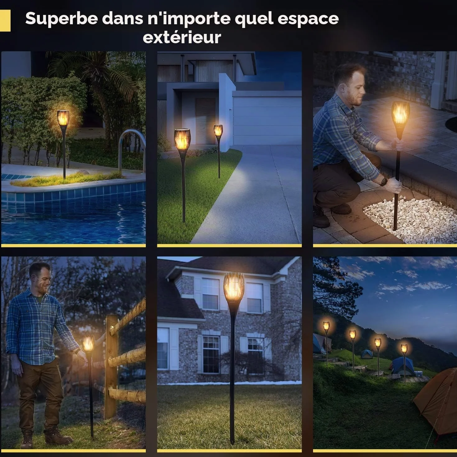 Everbeam P1 Torche Solaire avec Flamme Vacillante, 96 LED, Imperméable Extérieur, Lot de 2