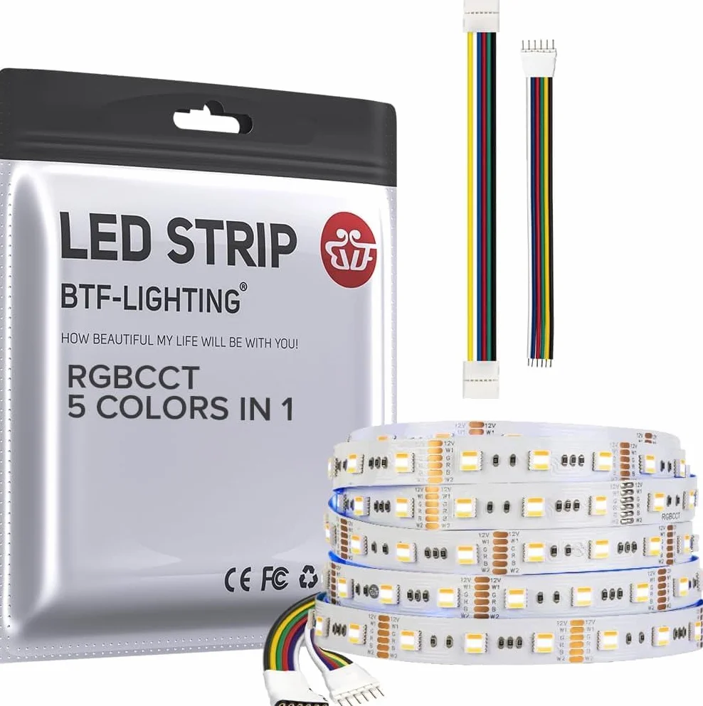 BTF-LIGHTING Ruban LED RGBCCT 5 en 1 5050SMD RGBWW 5M 60LED/m 300LEDs 2700K-6500K DC12V IP30
