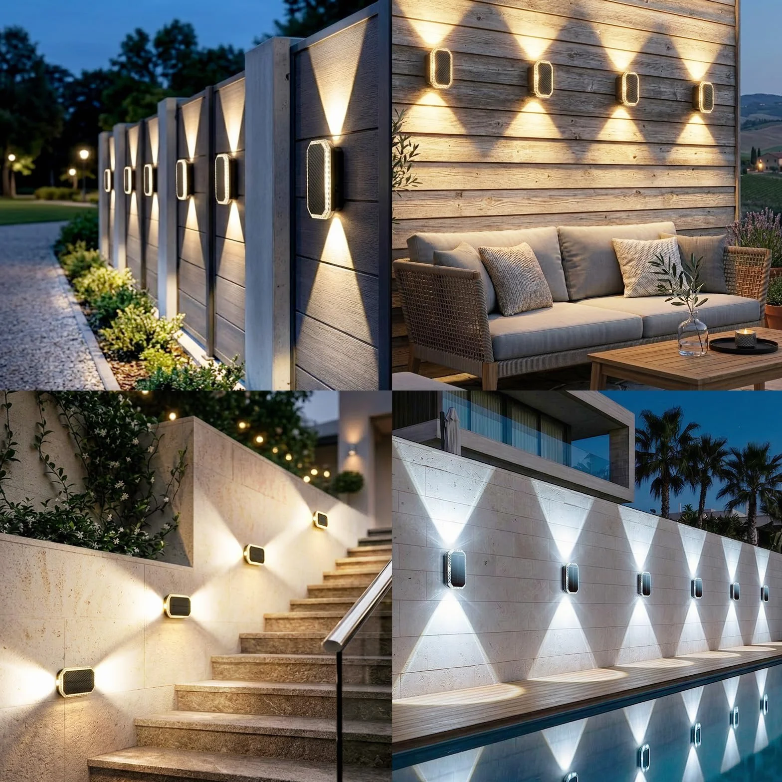 Lampe Solaire Exterieur Murale Lot de 4 Applique Solaire IP65 Jardin