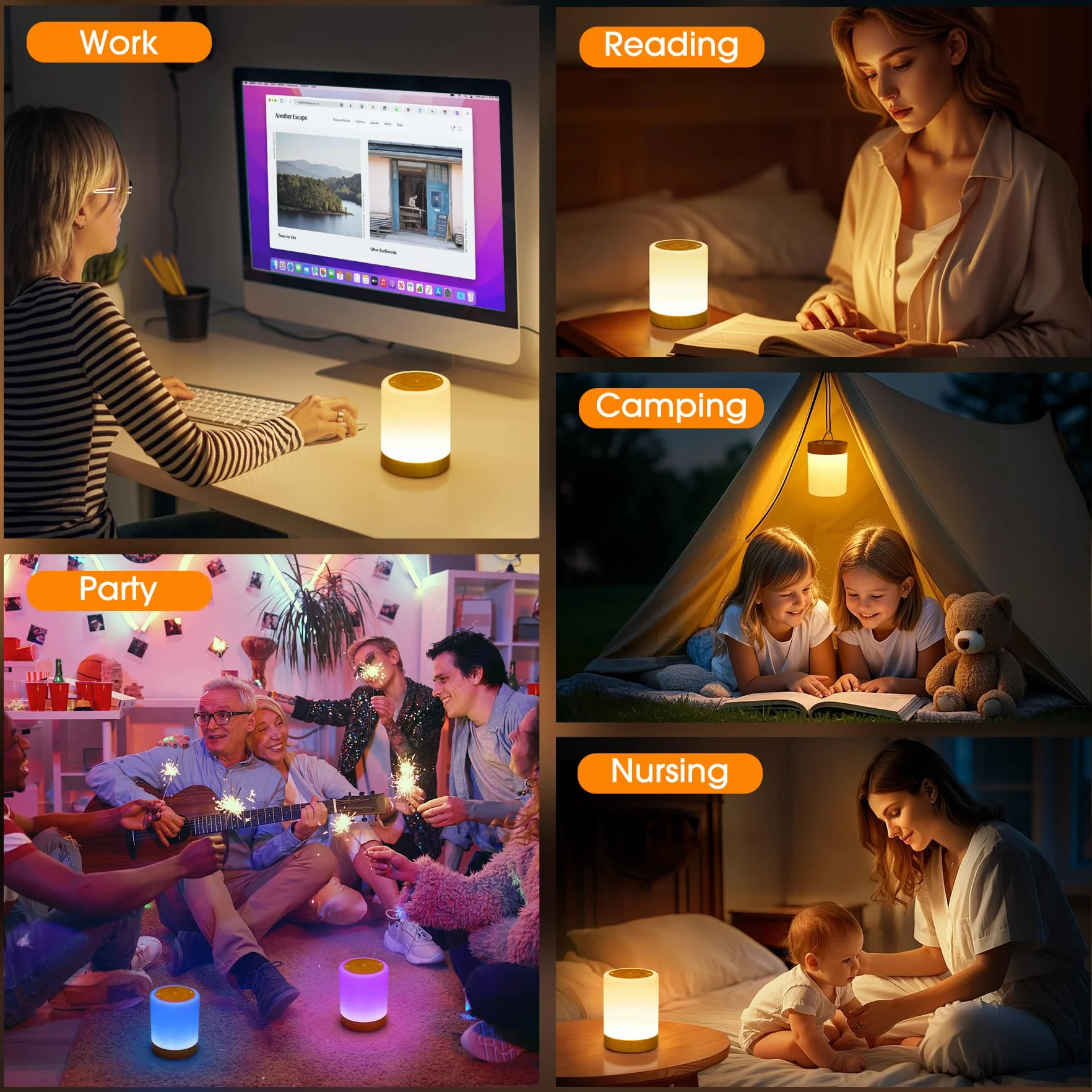 Lampe de Chevet Tactile 5 Modes 256 Couleurs RVB LED Rechargeable USB Sans Fil